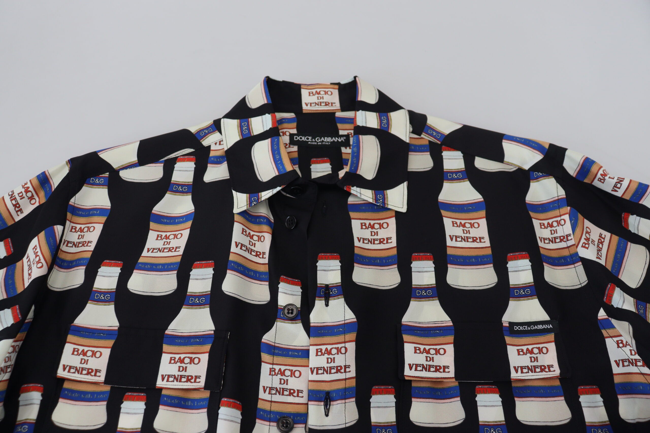 Dolce & Gabbana Black Silk Shirt with Printed Collar for Men Casual Shirt-6