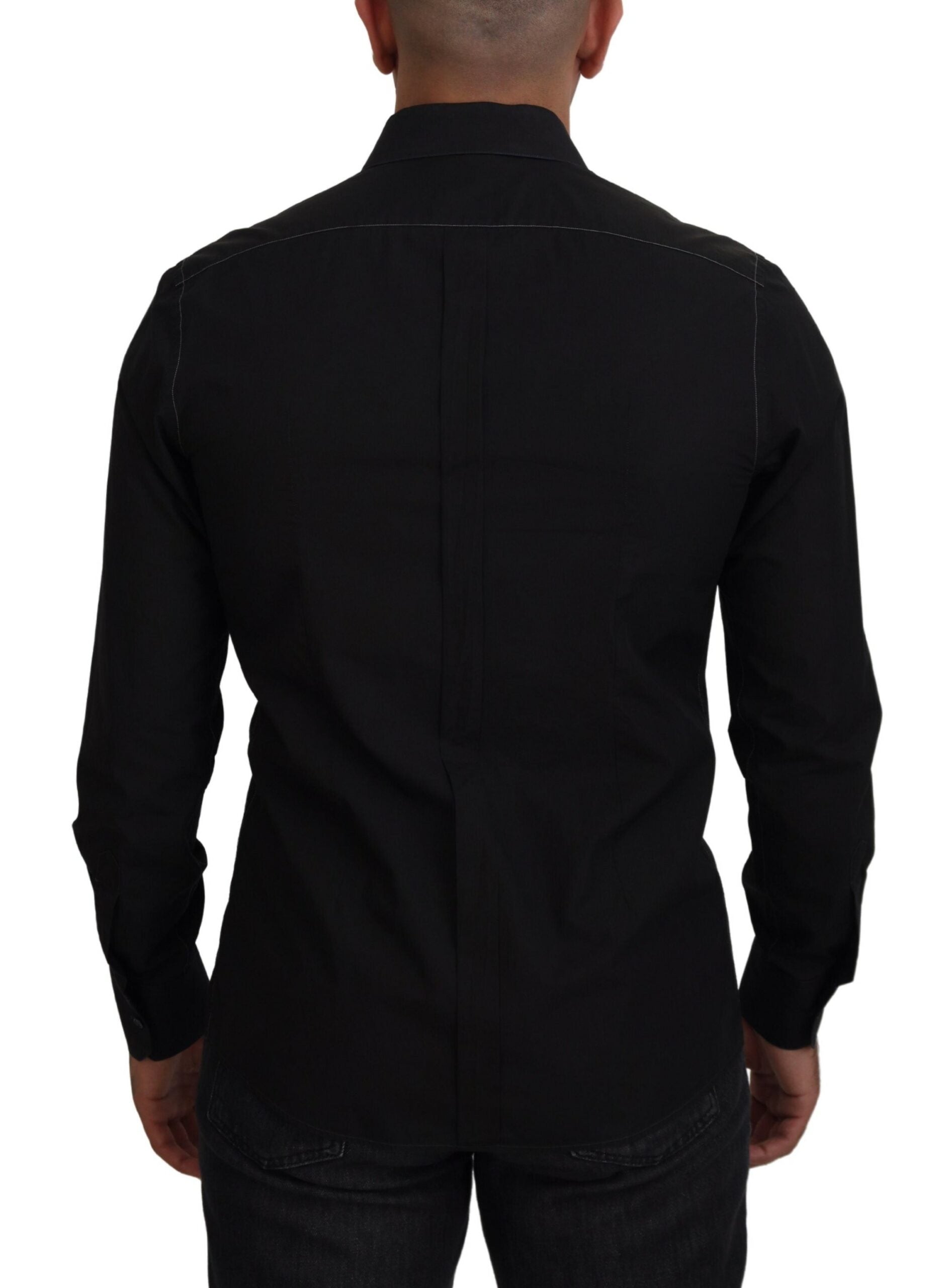 Dolce & Gabbana Black long-sleeved shirt GOLD with cotton collar-3