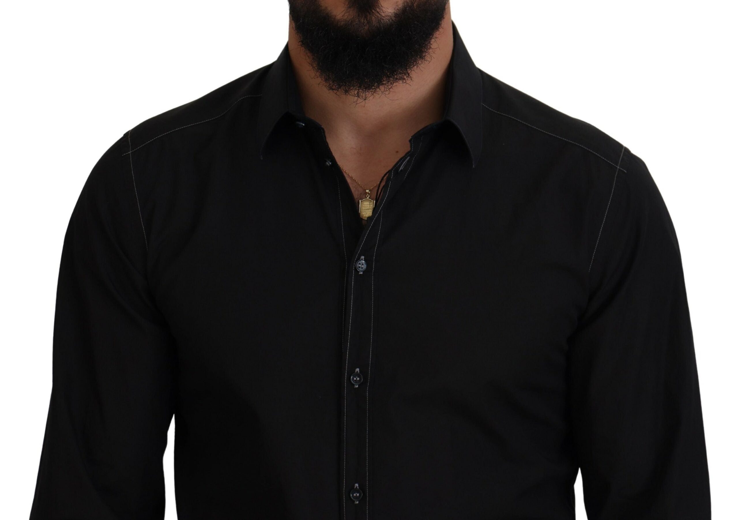 Dolce & Gabbana Black long-sleeved shirt GOLD with cotton collar-4