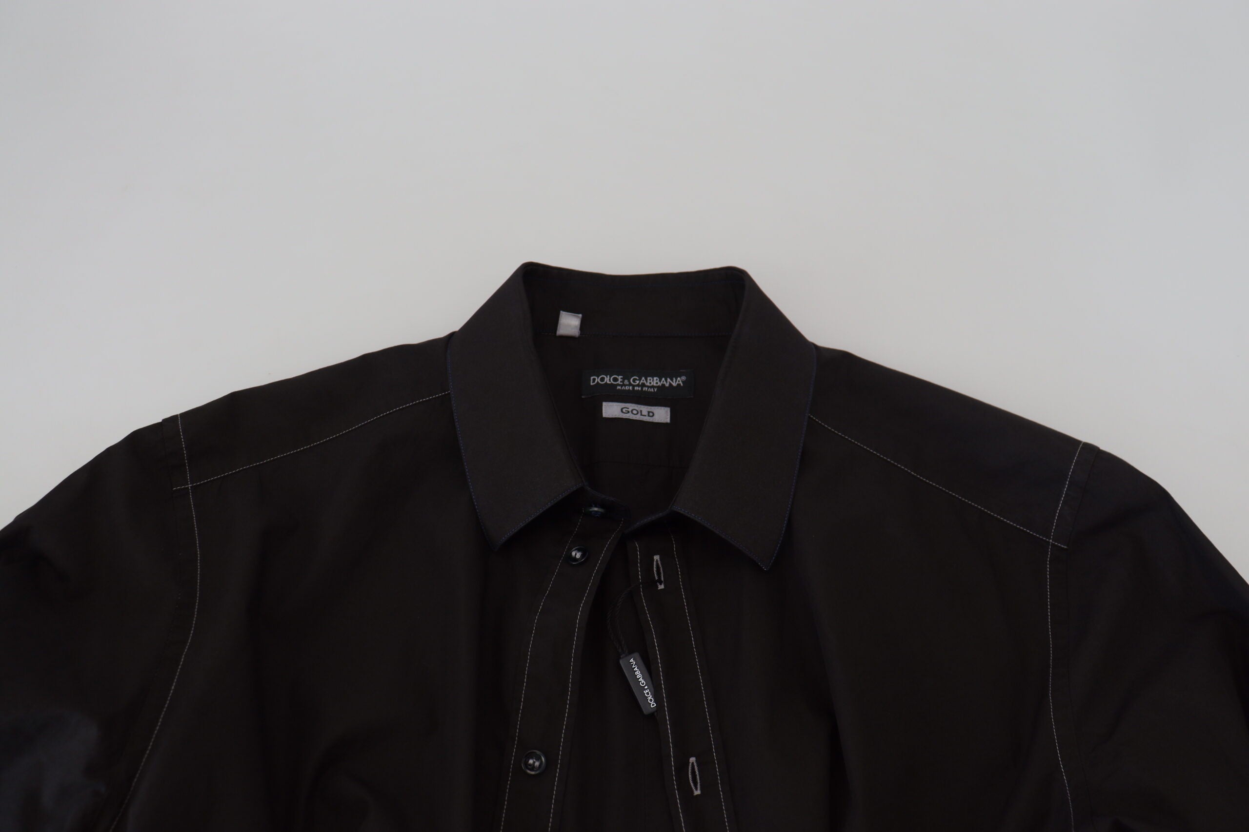 Dolce & Gabbana Black long-sleeved shirt GOLD with cotton collar-6