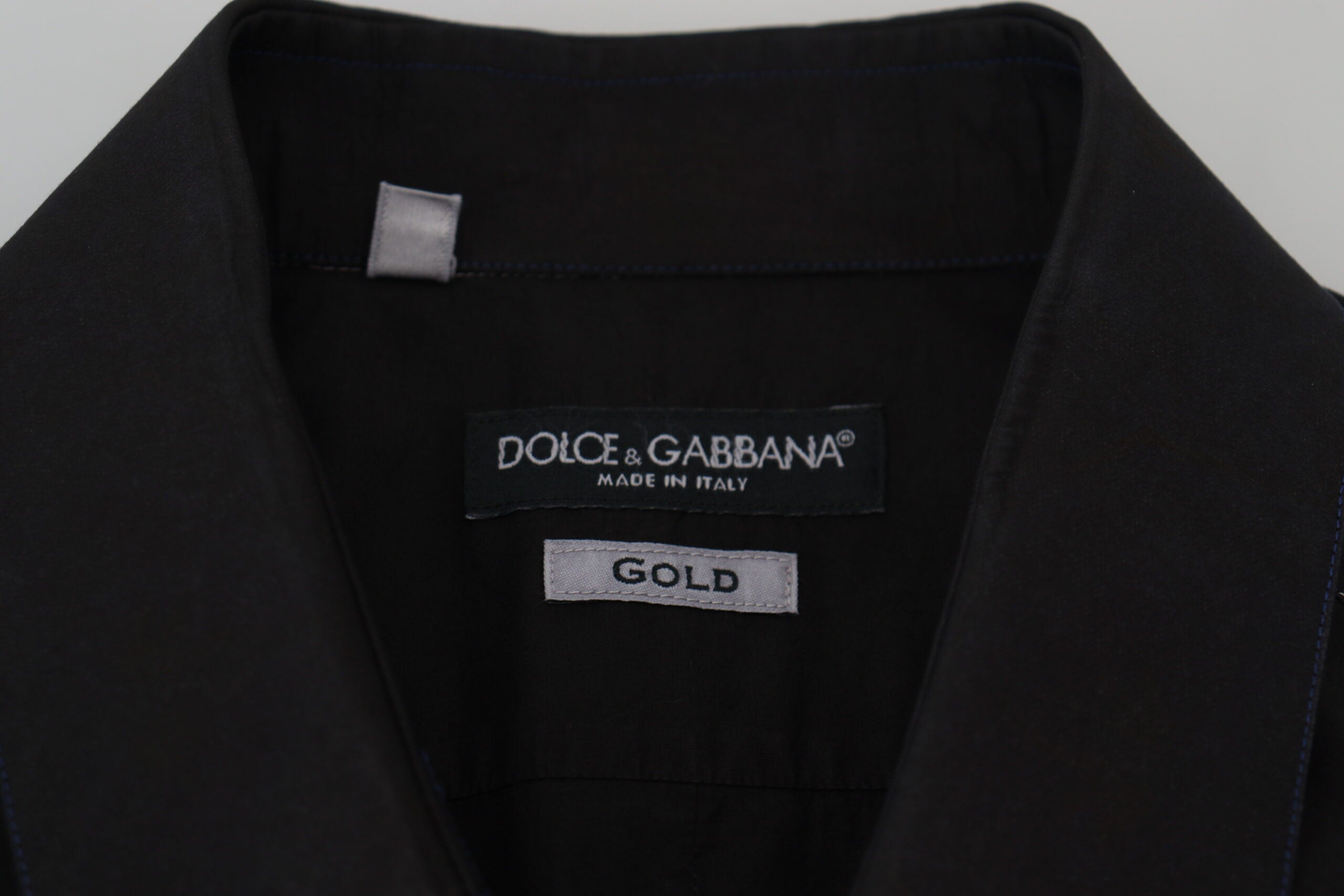 Dolce & Gabbana Black long-sleeved shirt GOLD with cotton collar-7