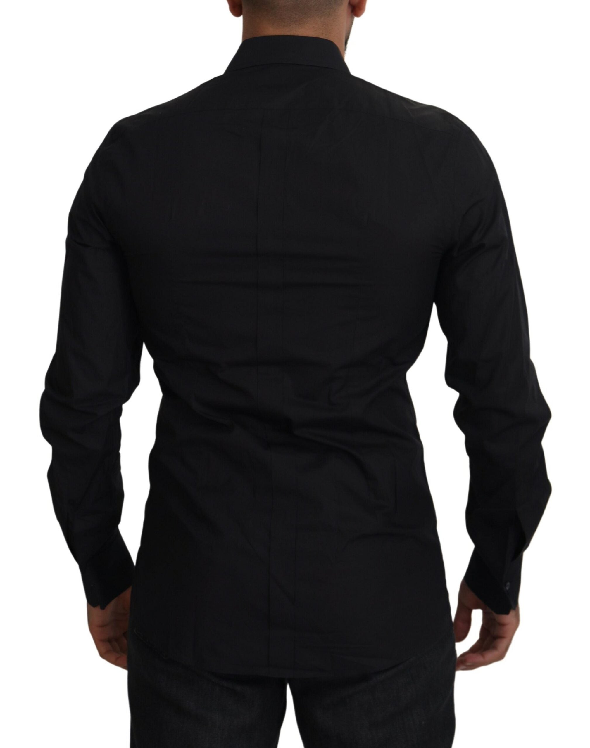 Dolce & Gabbana Black Floral Embroidery Men's Long Sleeve GOLD Shirt-3