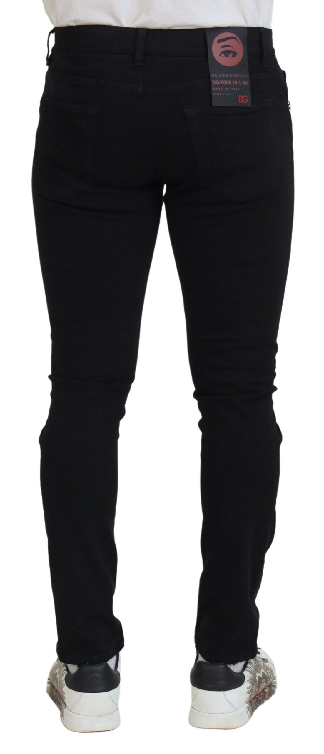 Dolce & Gabbana Black Slim Fit Tattered Denim Cotton Jeans-3