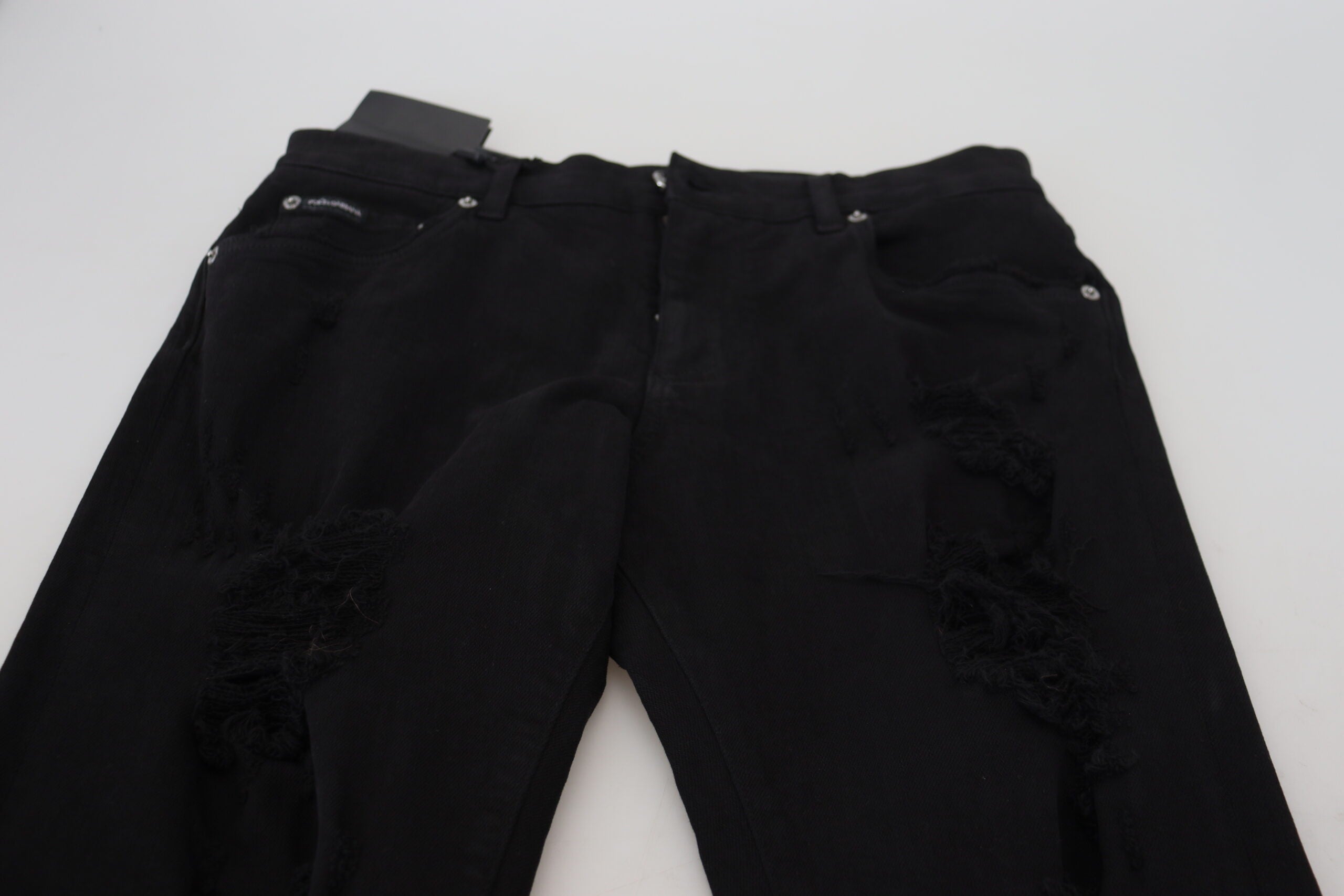 Dolce & Gabbana Black Slim Fit Tattered Denim Cotton Jeans-5