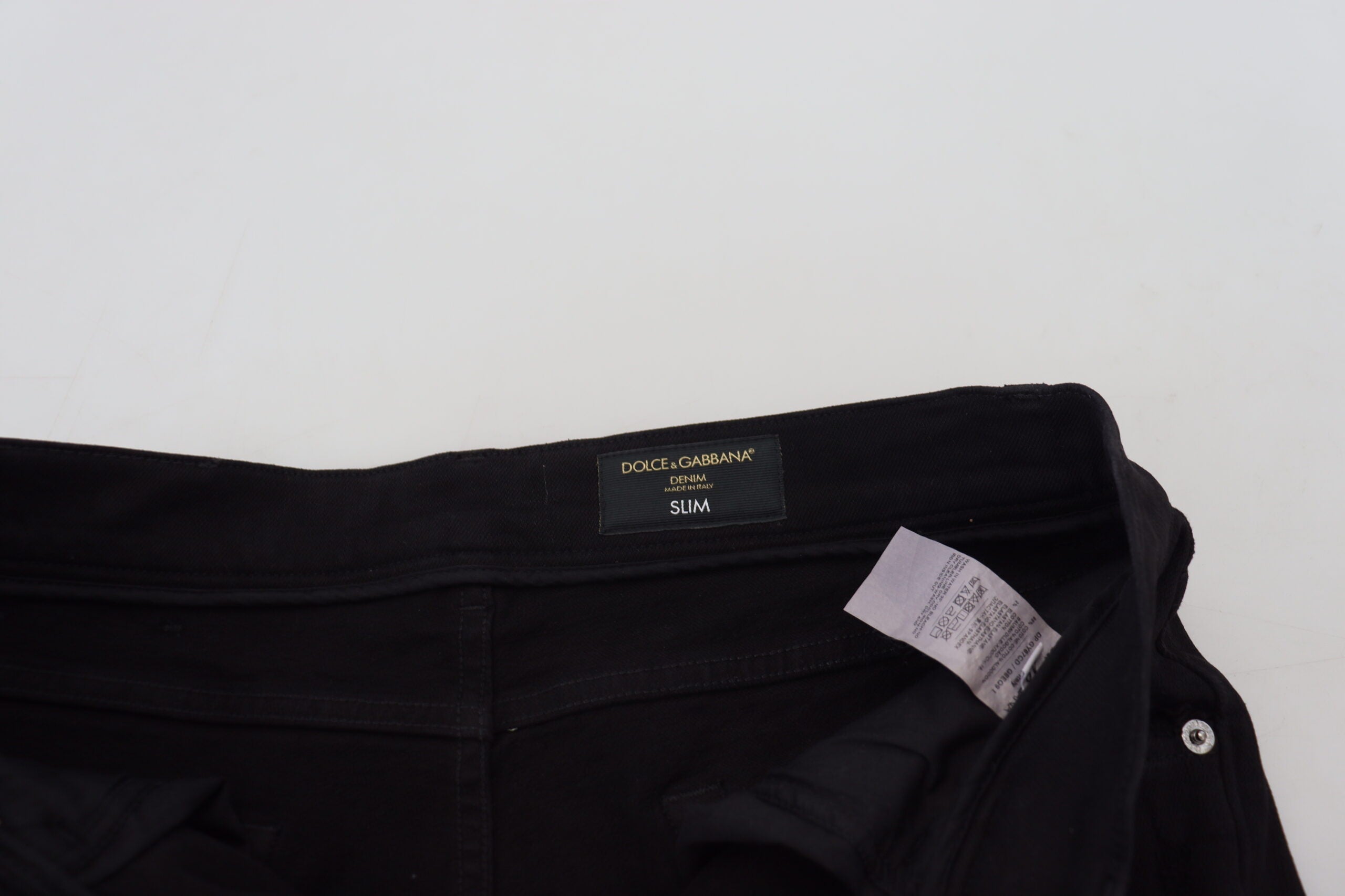 Dolce & Gabbana Black Slim Fit Tattered Denim Cotton Jeans-7