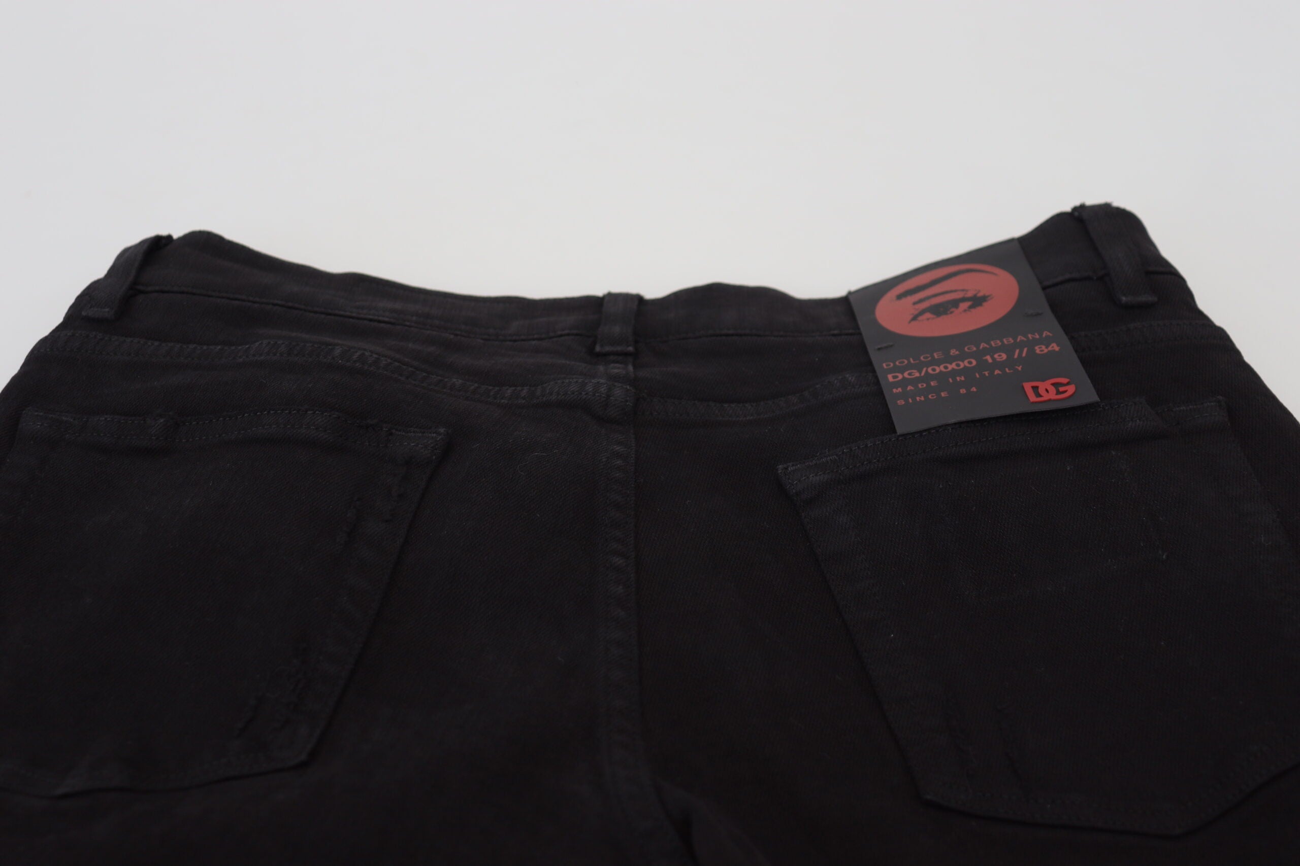 Dolce & Gabbana Black Slim Fit Tattered Denim Cotton Jeans-8