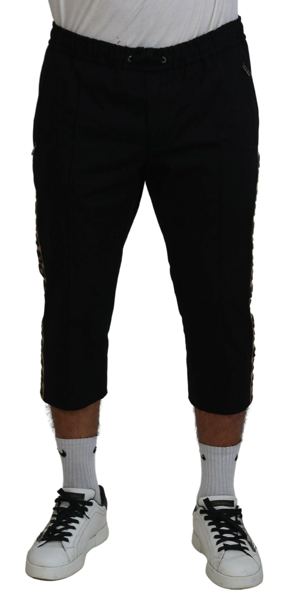 Dolce & Gabbana Schwarz Baumwolle Elastische Taille DG Logo Cropped Pants-1