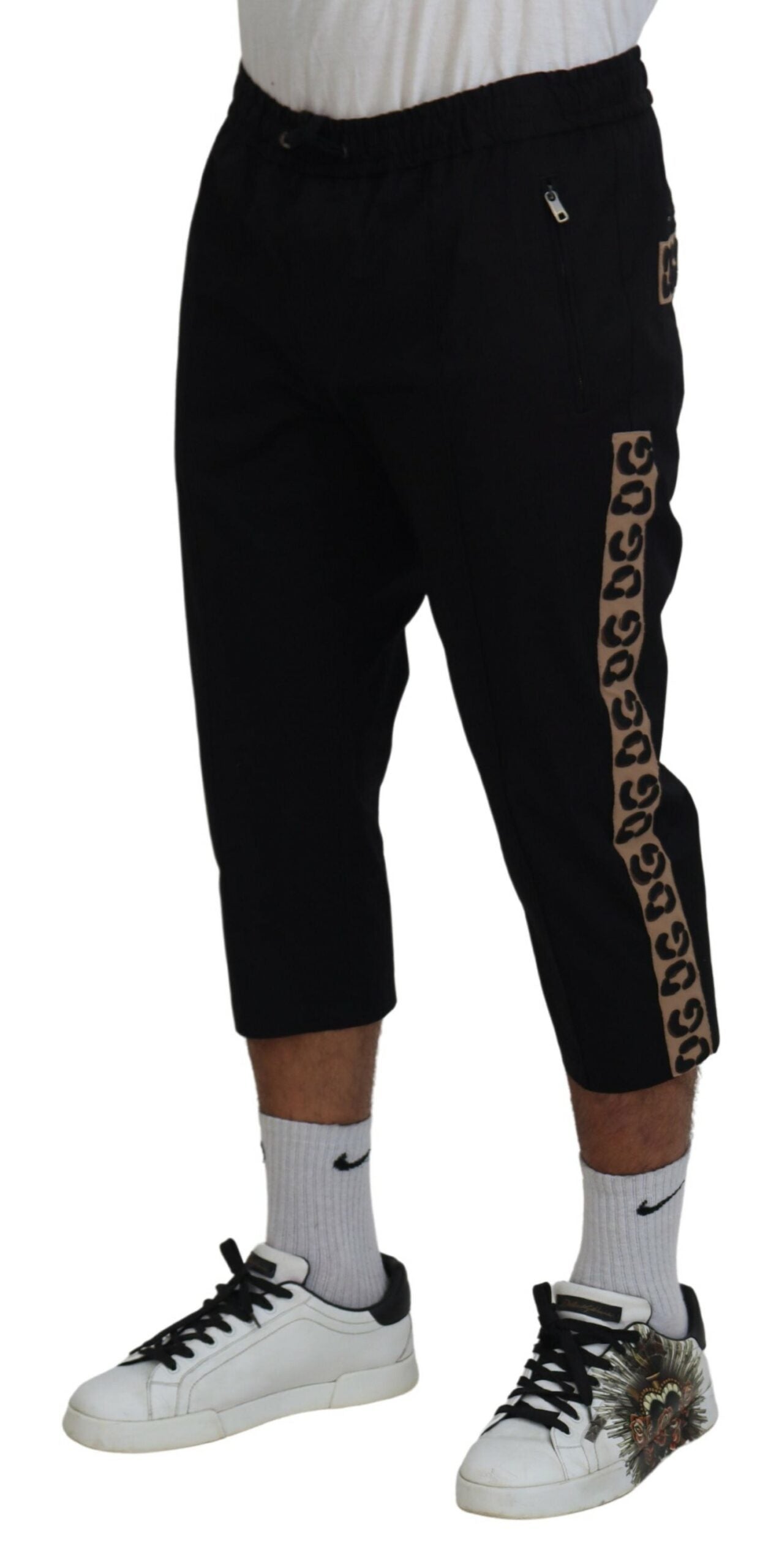 Dolce & Gabbana Schwarz Baumwolle Elastische Taille DG Logo Cropped Pants-2