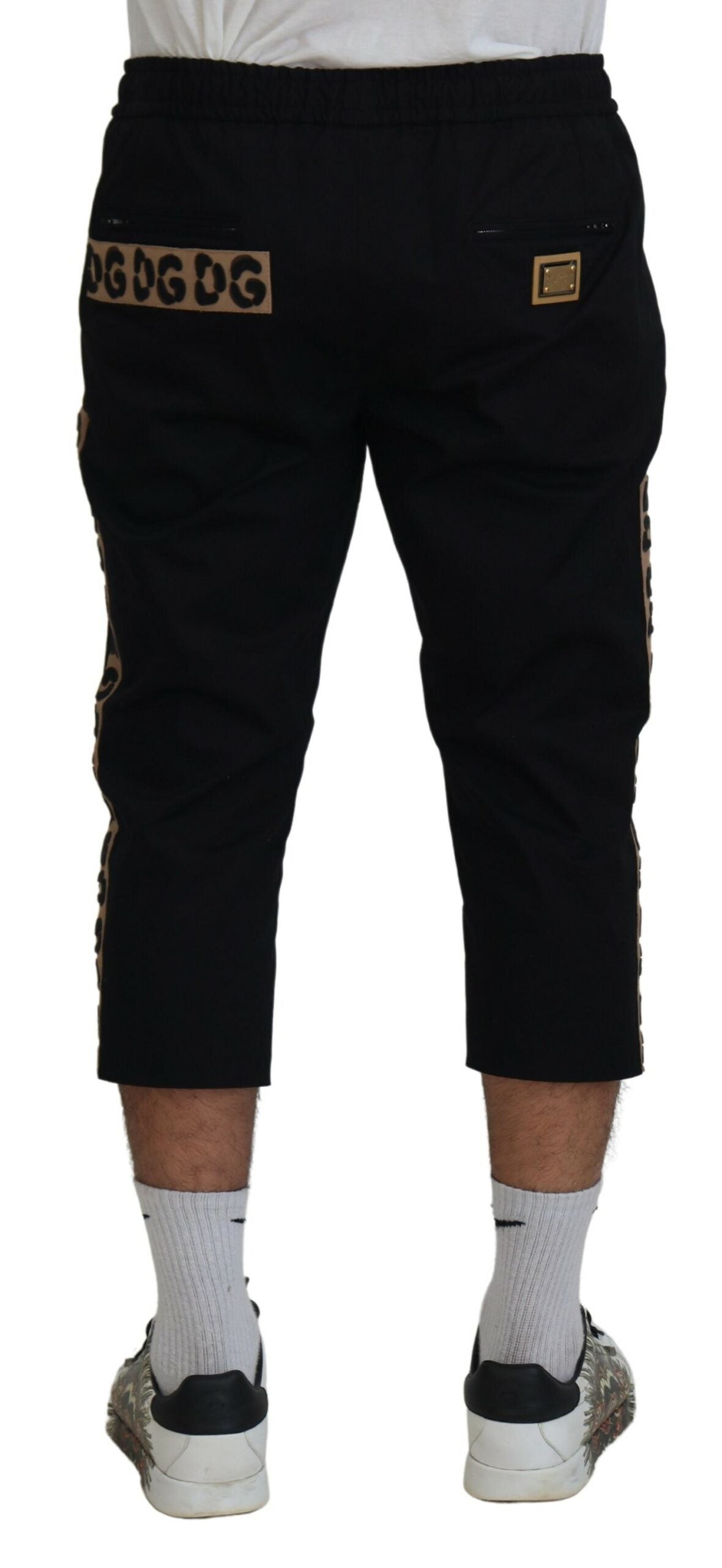 Dolce & Gabbana Schwarz Baumwolle Elastische Taille DG Logo Cropped Pants-3