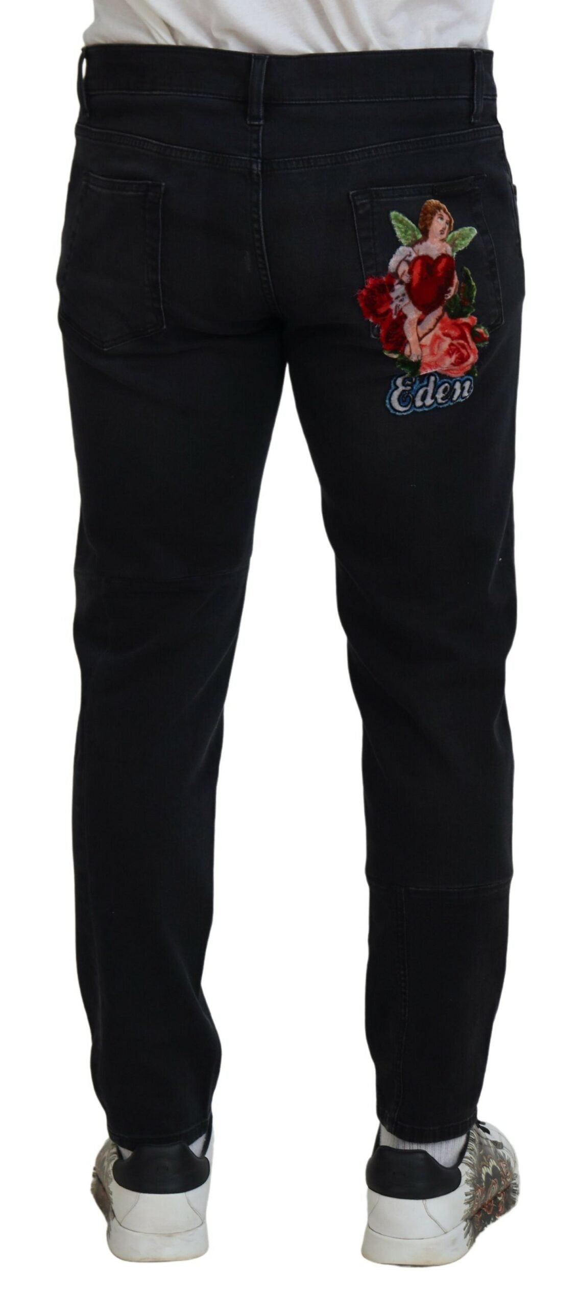 Dolce & Gabbana Black Skinny Jeans with Angel Embroidery-3