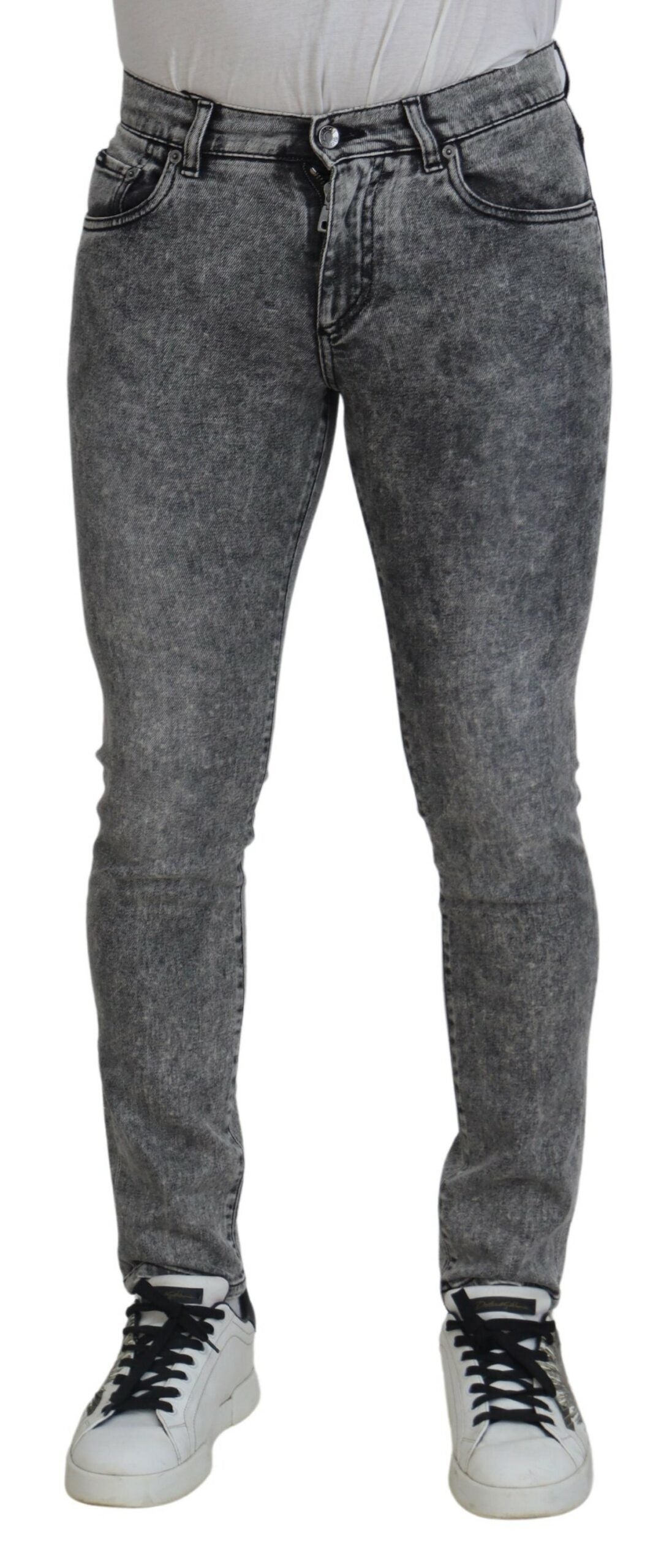 Vaqueros ajustados de algodón lavado gris de Dolce & Gabbana para hombre-1