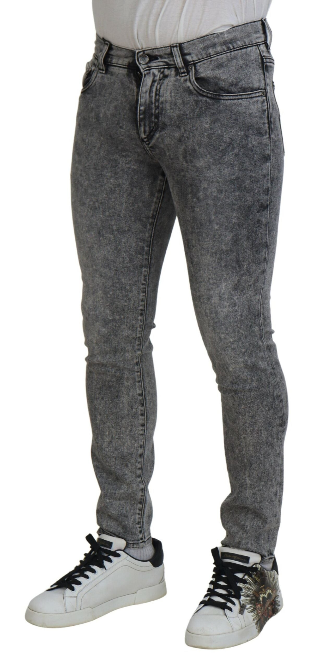 Vaqueros ajustados de algodón lavado gris de Dolce & Gabbana para hombre-2