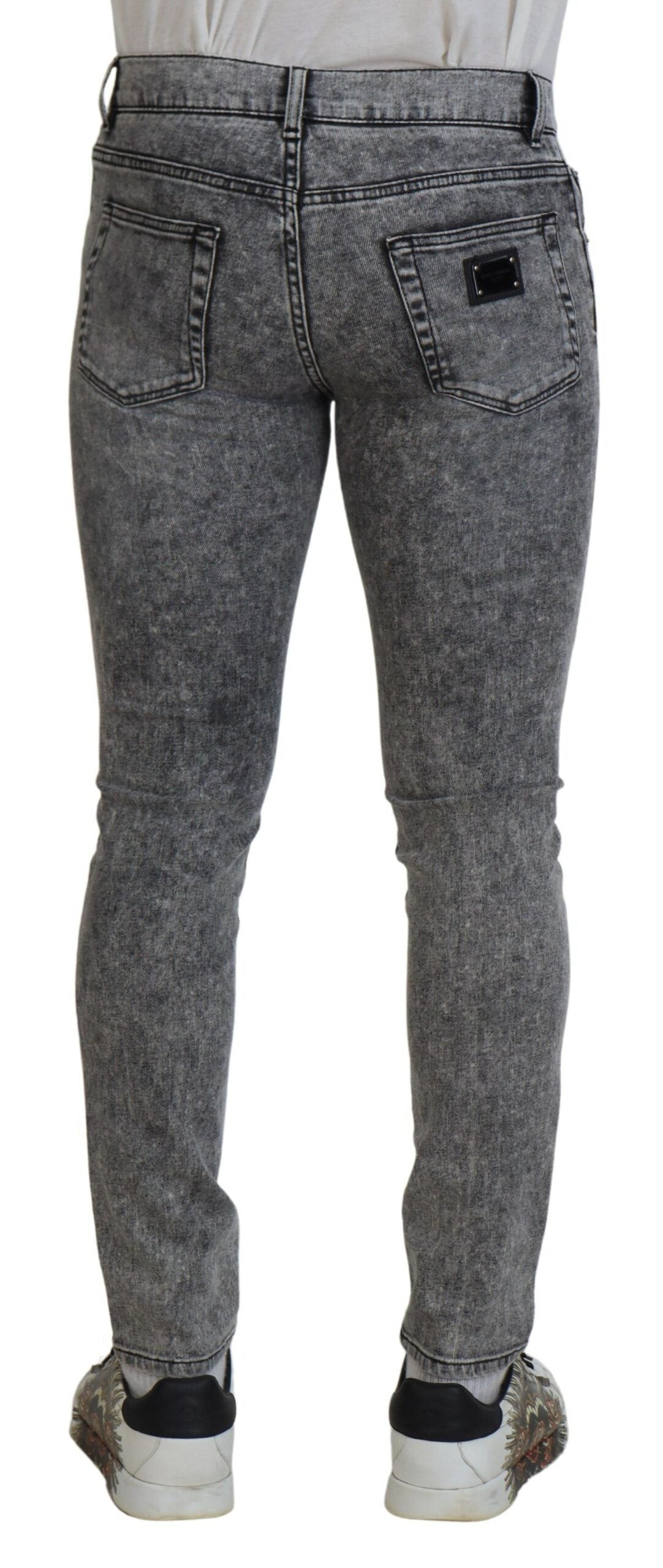 Vaqueros ajustados de algodón lavado gris de Dolce & Gabbana para hombre-3