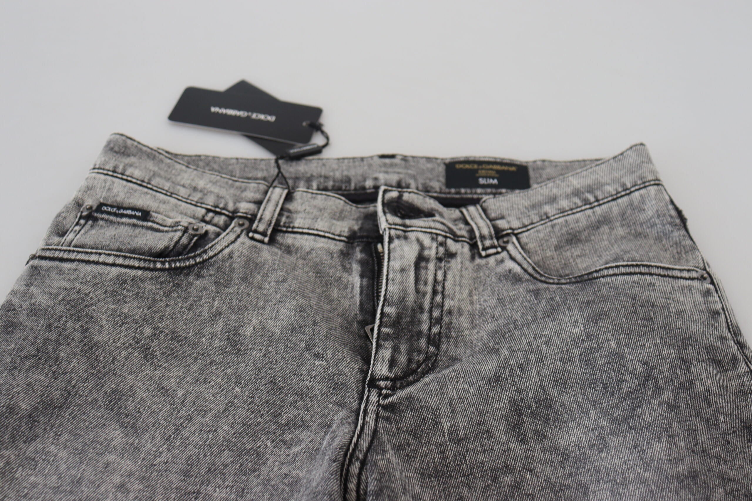 Vaqueros ajustados de algodón lavado gris de Dolce & Gabbana para hombre-4