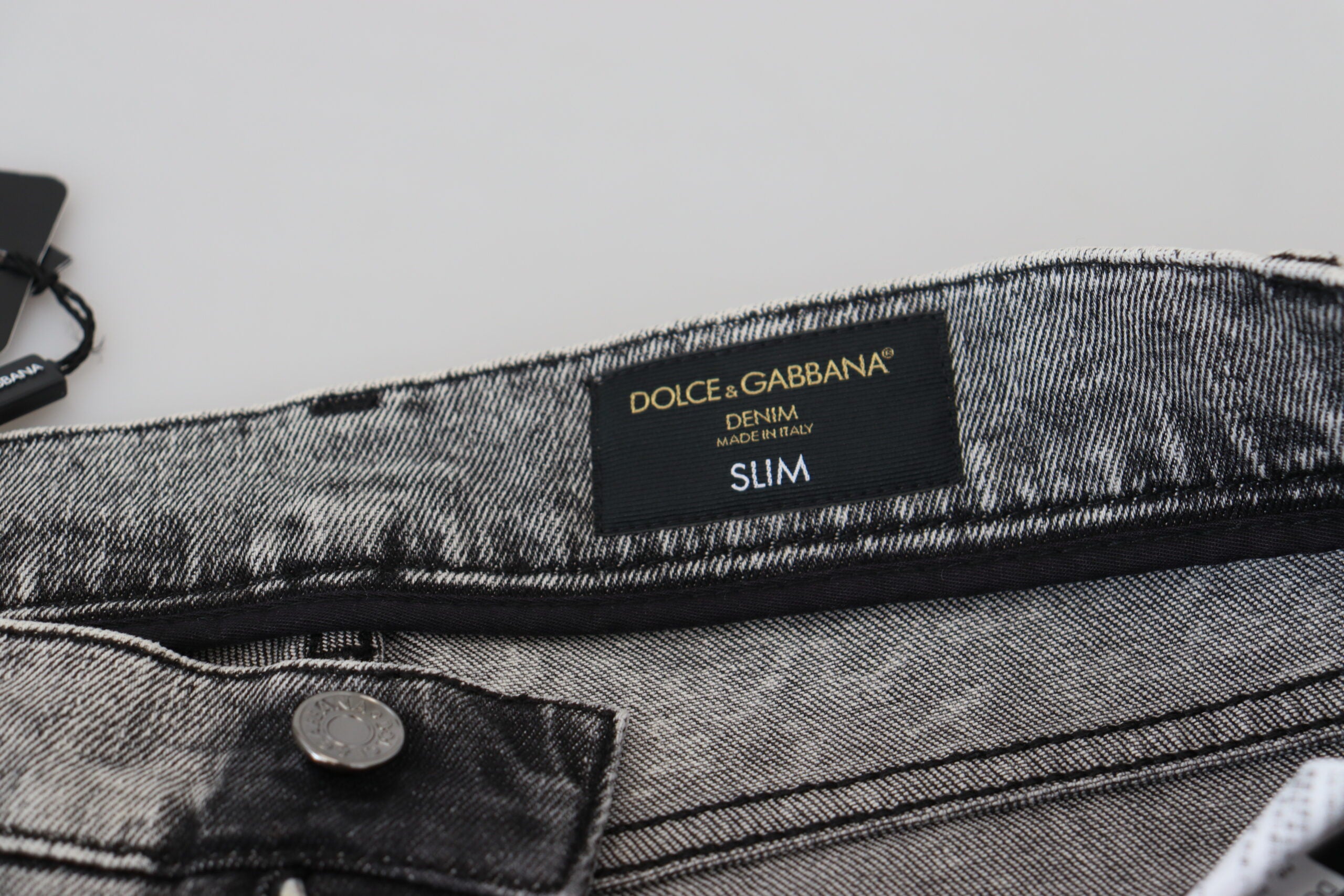 Vaqueros ajustados de algodón lavado gris de Dolce & Gabbana para hombre-5