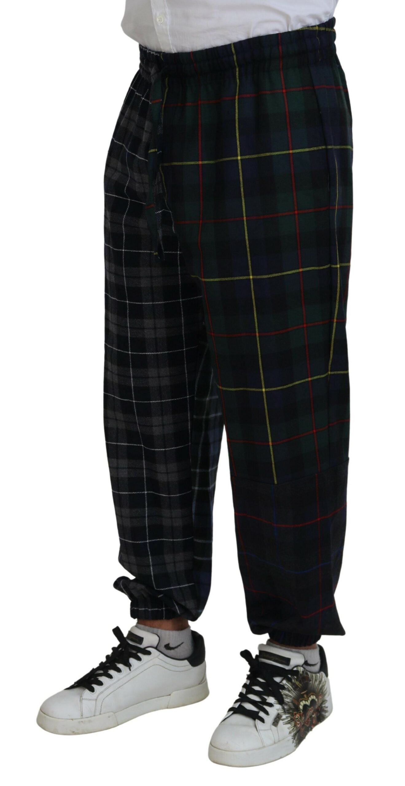 Dolce & Gabbana Multicolor karierte Wolle Herren Jogger Hose-2