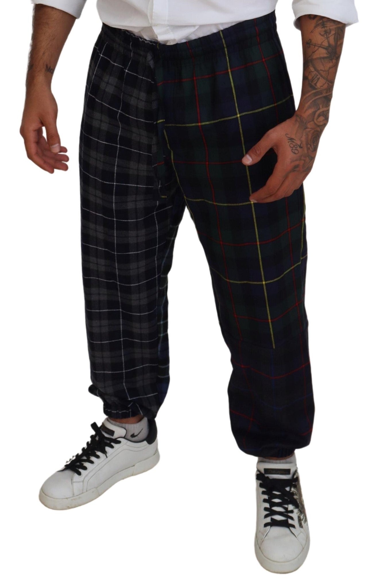 Dolce & Gabbana Multicolor karierte Wolle Herren Jogger Hose-4