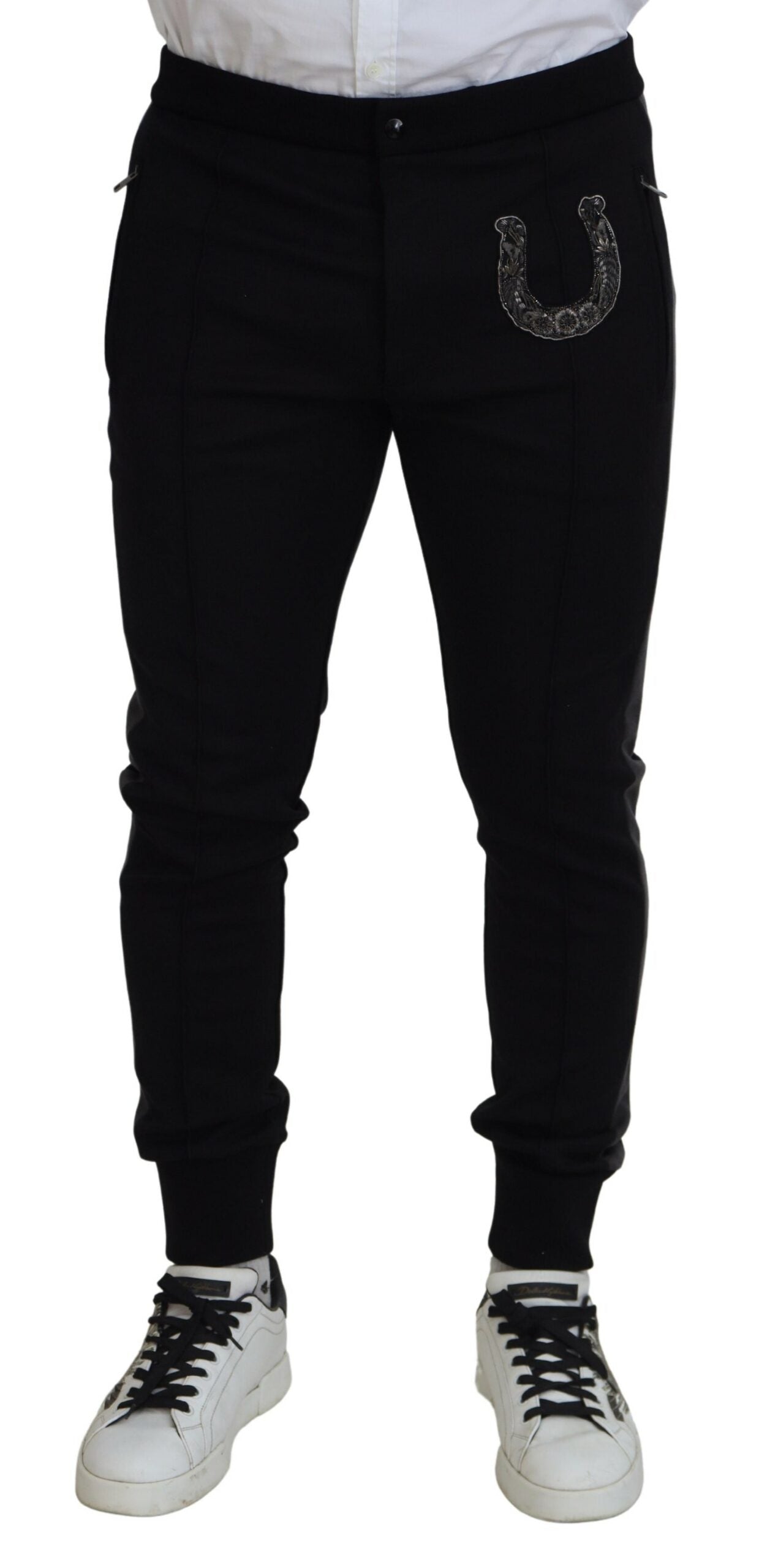 Dolce & Gabbana Black Wool Horseshoe Joggers-1