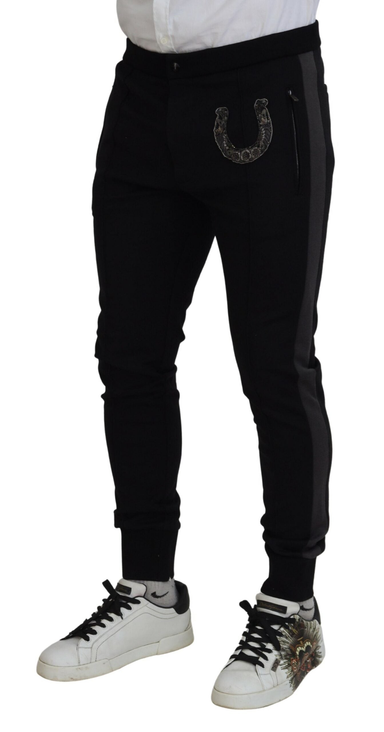Dolce & Gabbana Black Wool Horseshoe Joggers-2