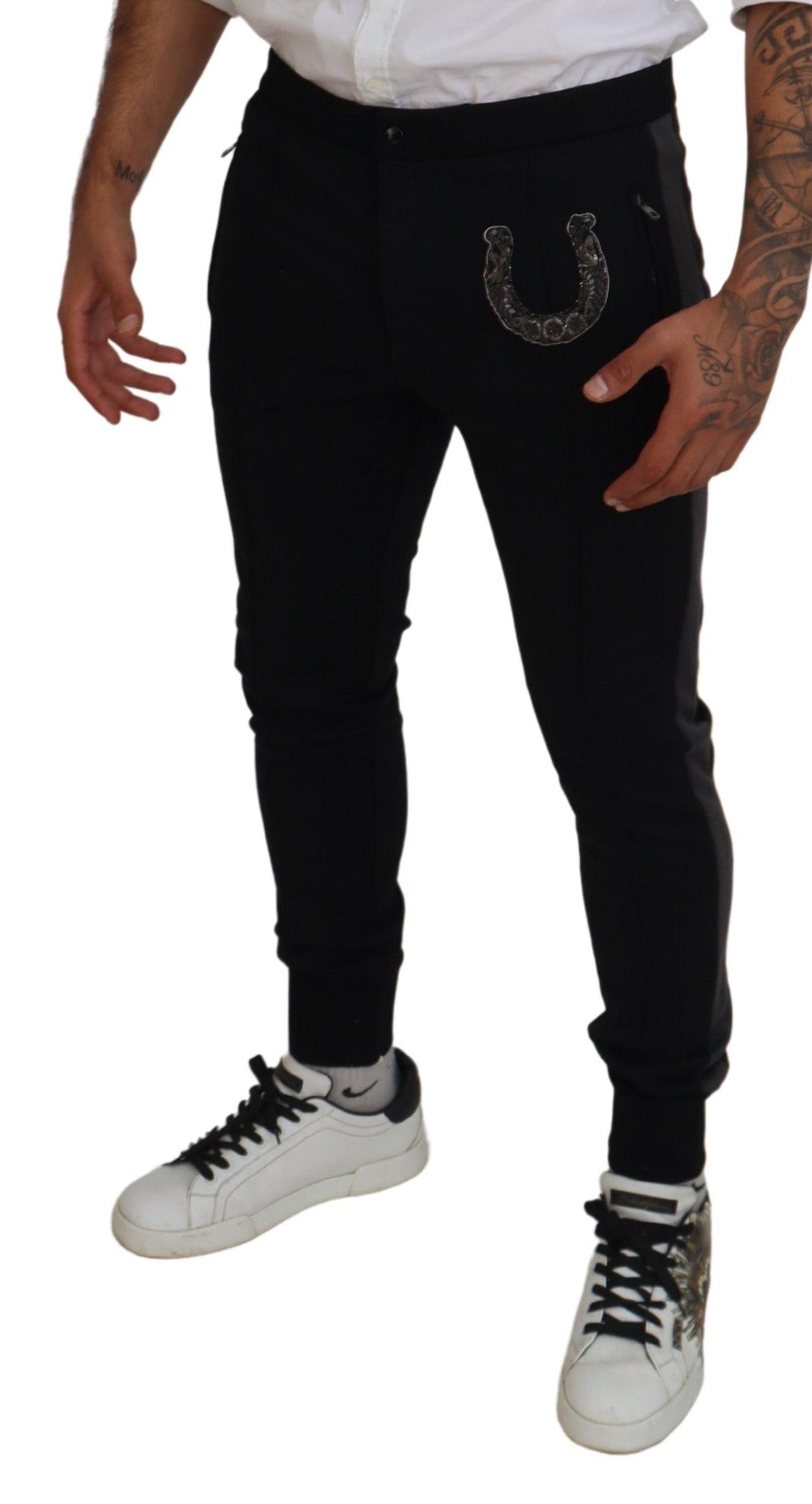 Dolce & Gabbana Black Wool Horseshoe Joggers-4