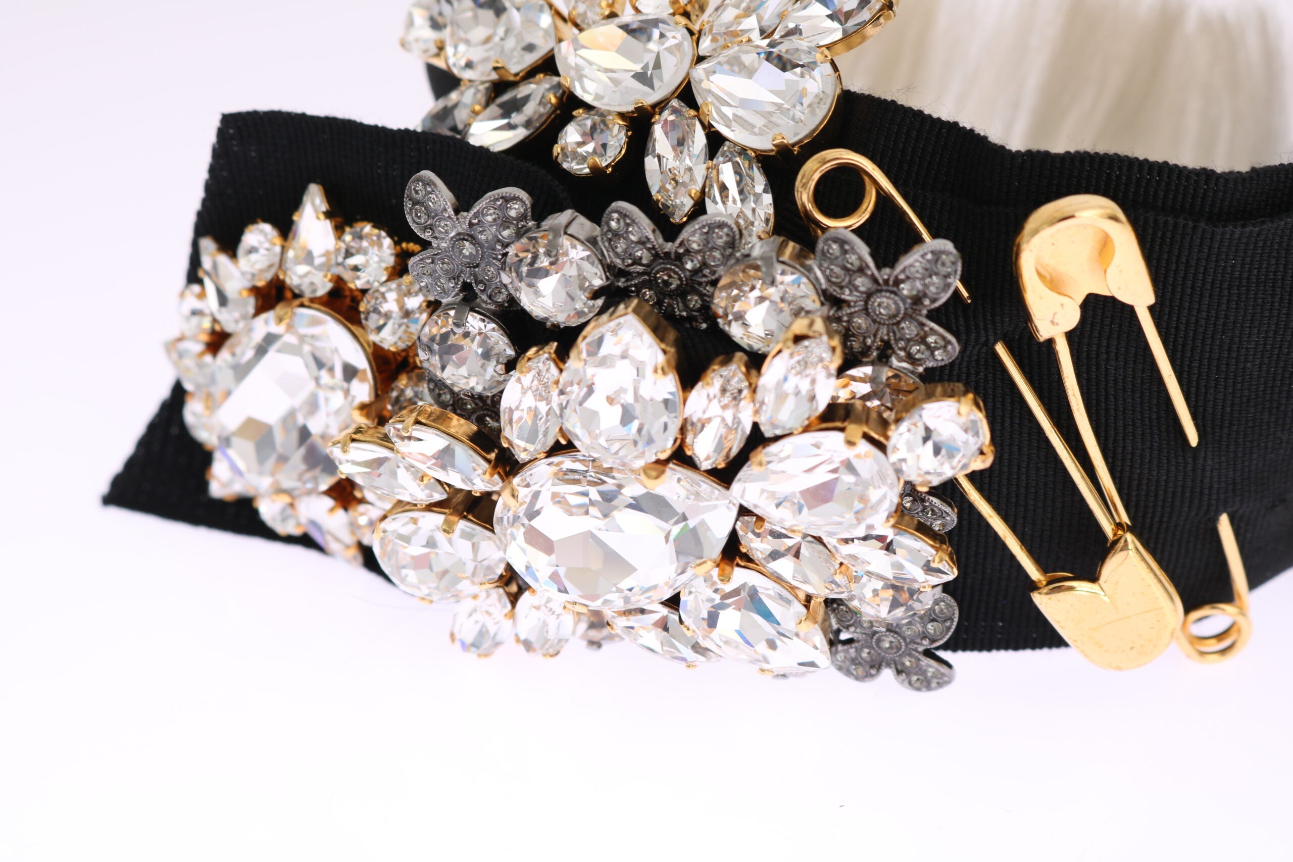 Dolce & Gabbana Black Crystal White Hair Parrucchiera Headband Tiara-7