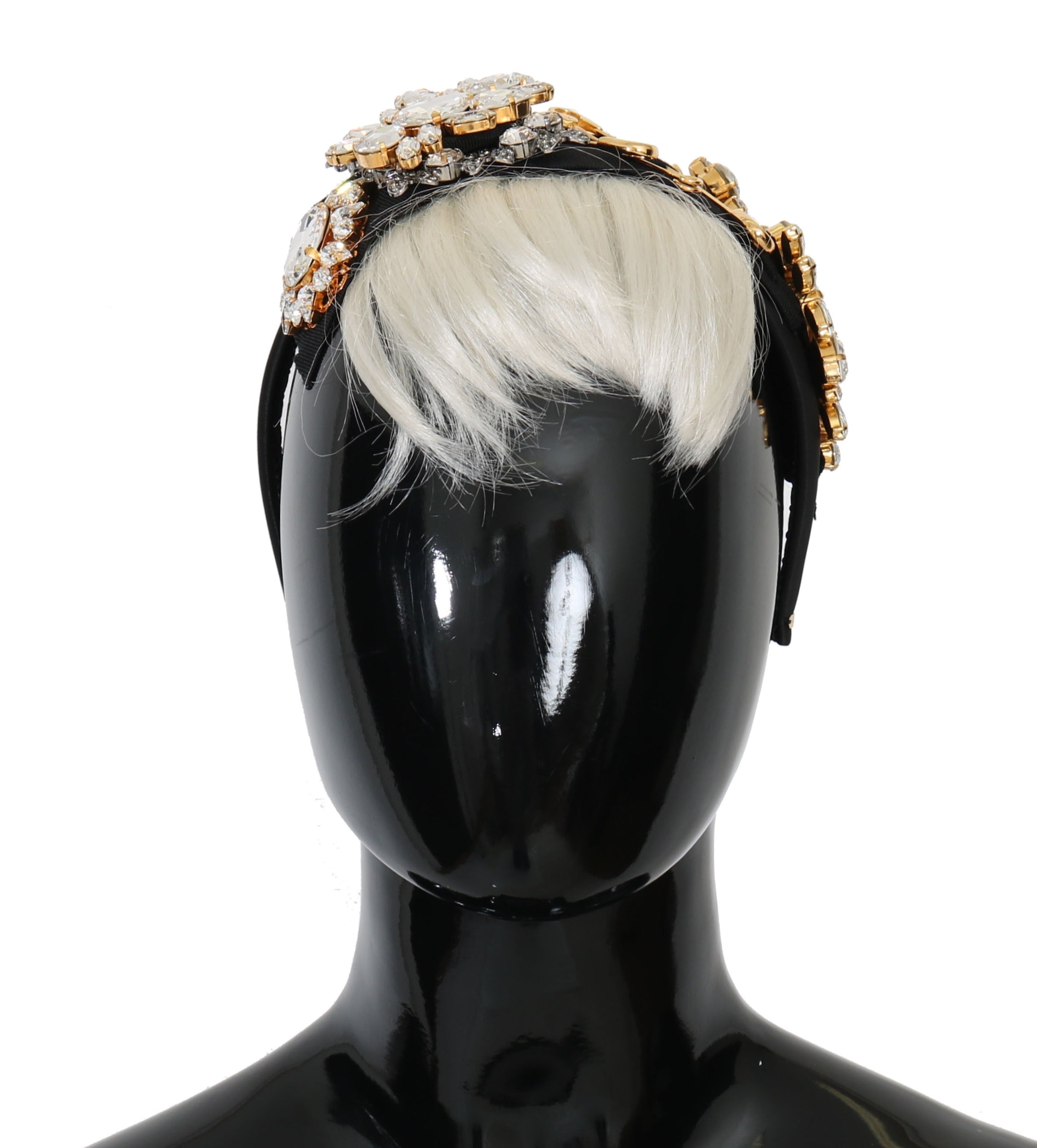 Dolce & Gabbana Black Crystal White Hair Parrucchiera Headband Tiara