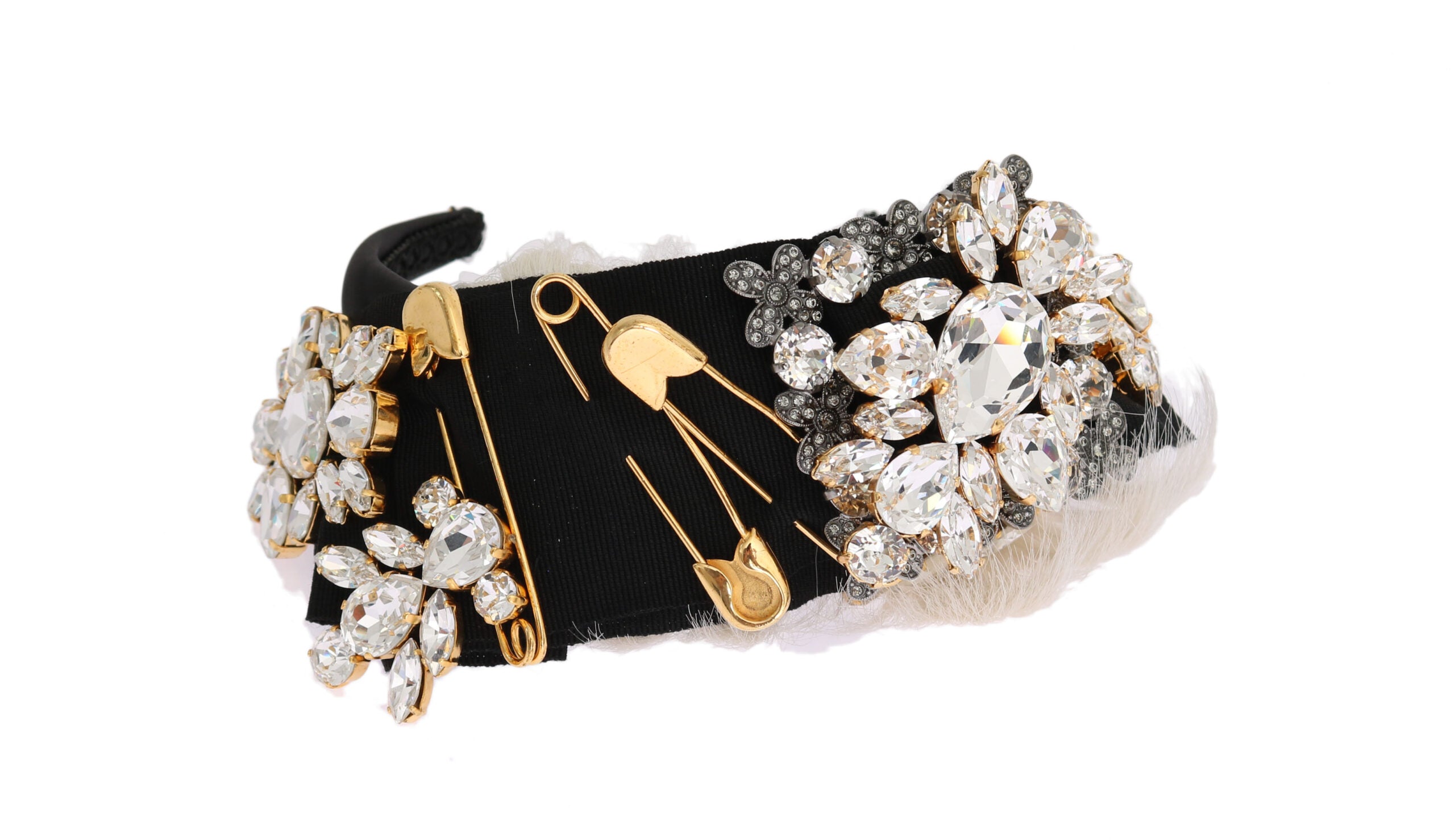 Dolce & Gabbana Black Crystal White Hair Parrucchiera Headband Tiara-8