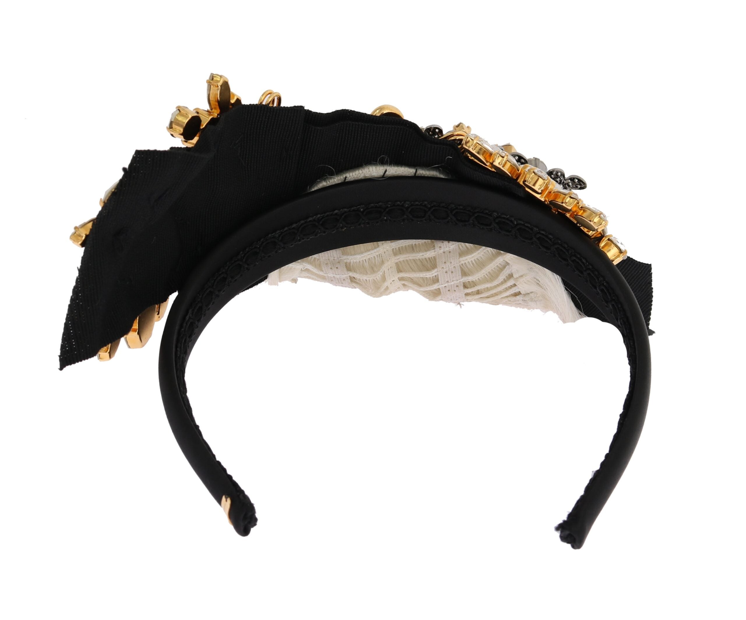 Dolce & Gabbana Black Crystal White Hair Parrucchiera Headband Tiara-5