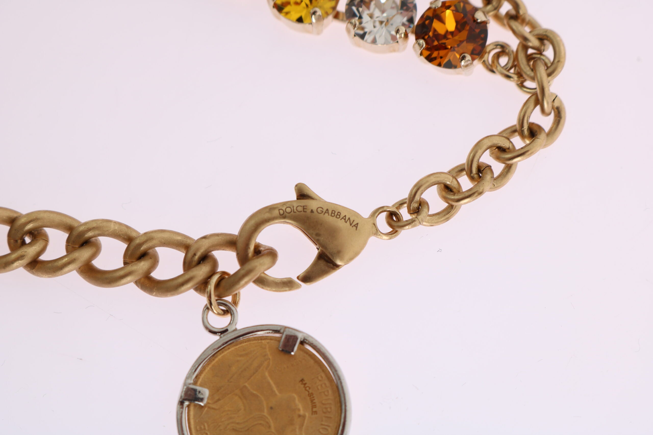Dolce & Gabbana Gold Brass Crystal Logo Pineapple Statement Necklace-4