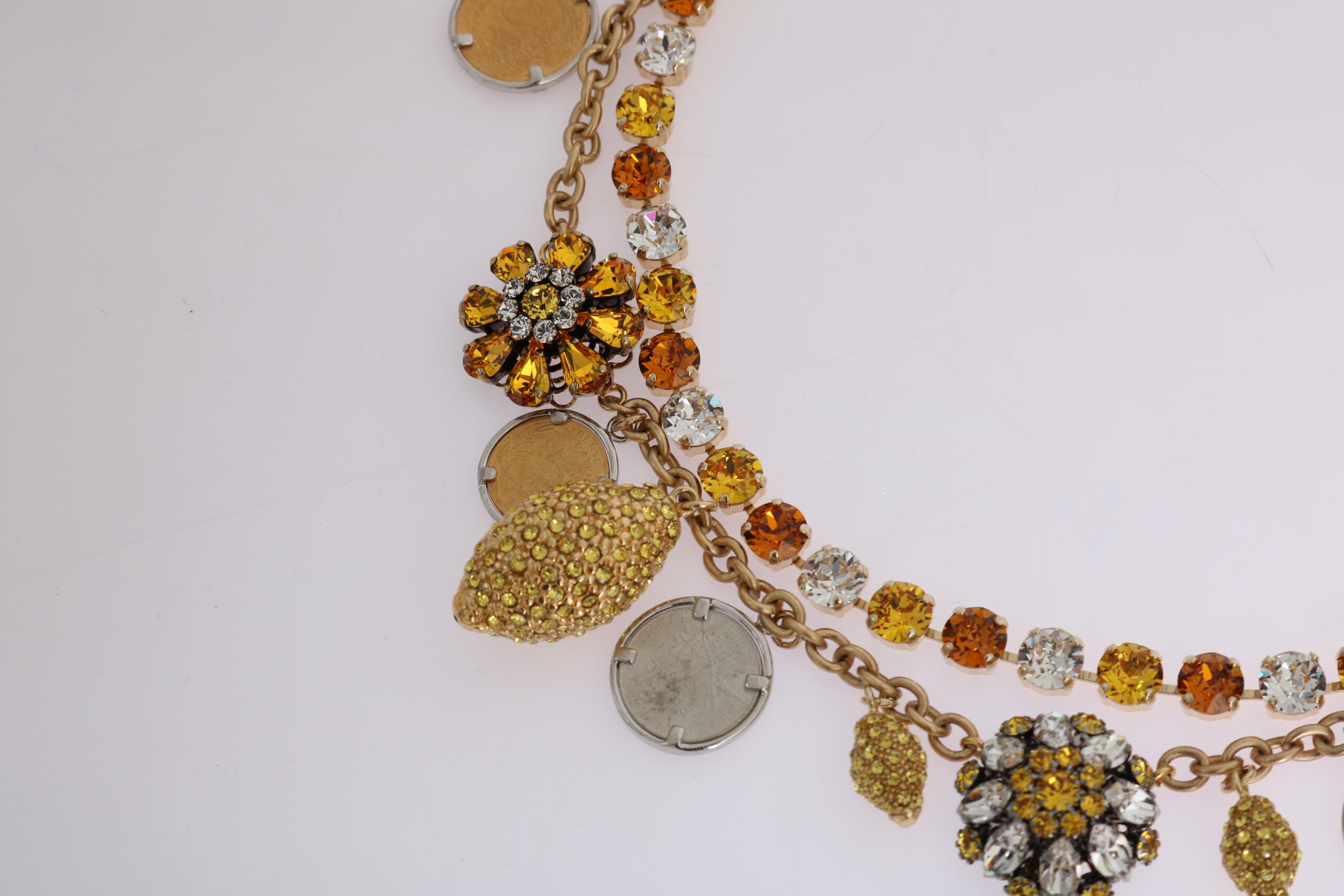 Dolce & Gabbana Gold Brass Crystal Logo Pineapple Statement Necklace-5