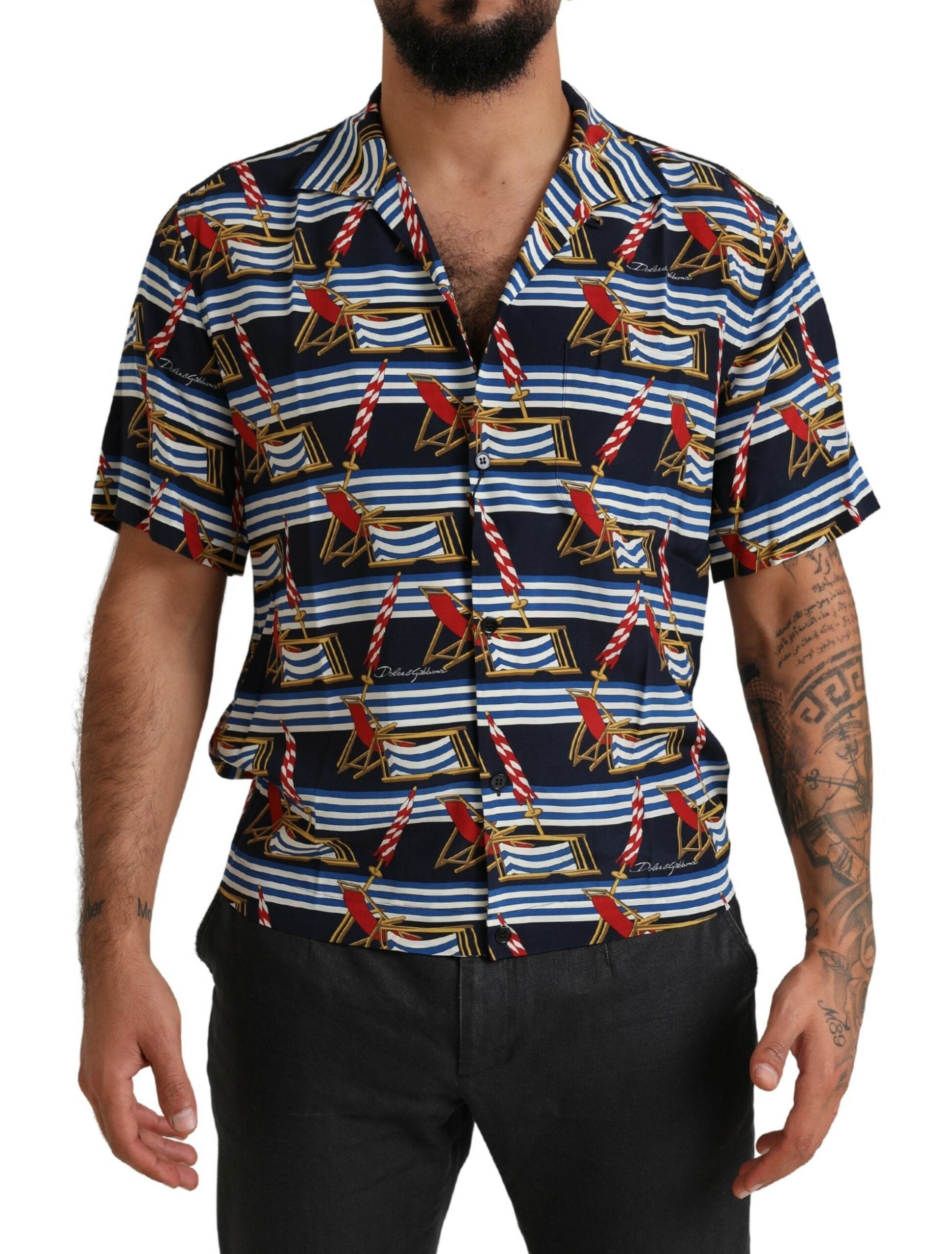 Dolce & Gabbana Multicolor Beach Chair Short-Sleeved Shirt-1