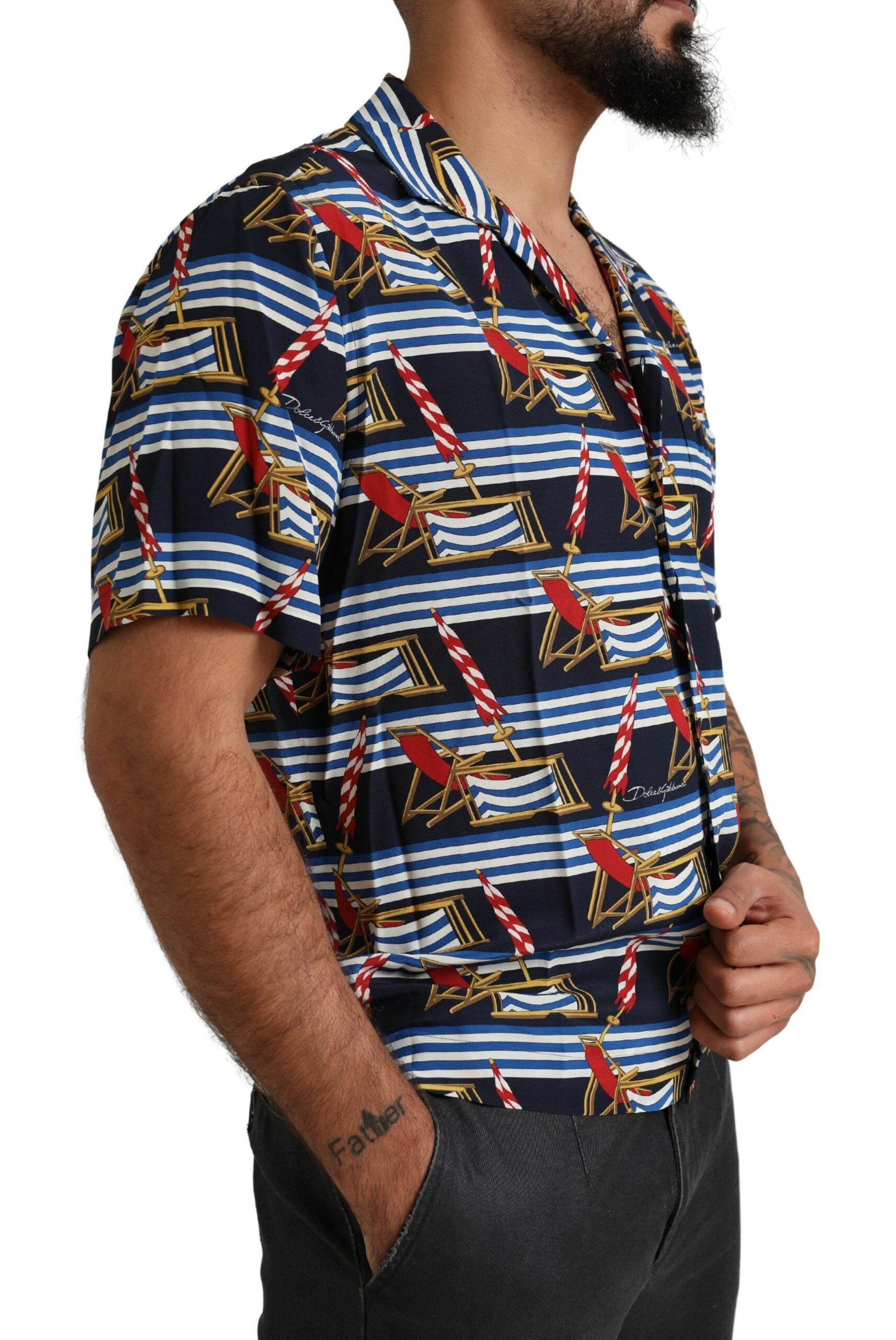Dolce & Gabbana Multicolor Beach Chair Short-Sleeved Shirt-4