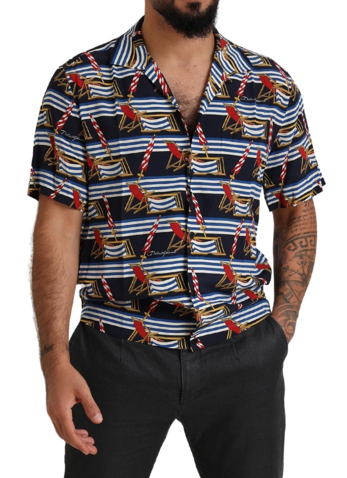 Dolce & Gabbana Multicolor Beach Chair Short-Sleeved Shirt-5