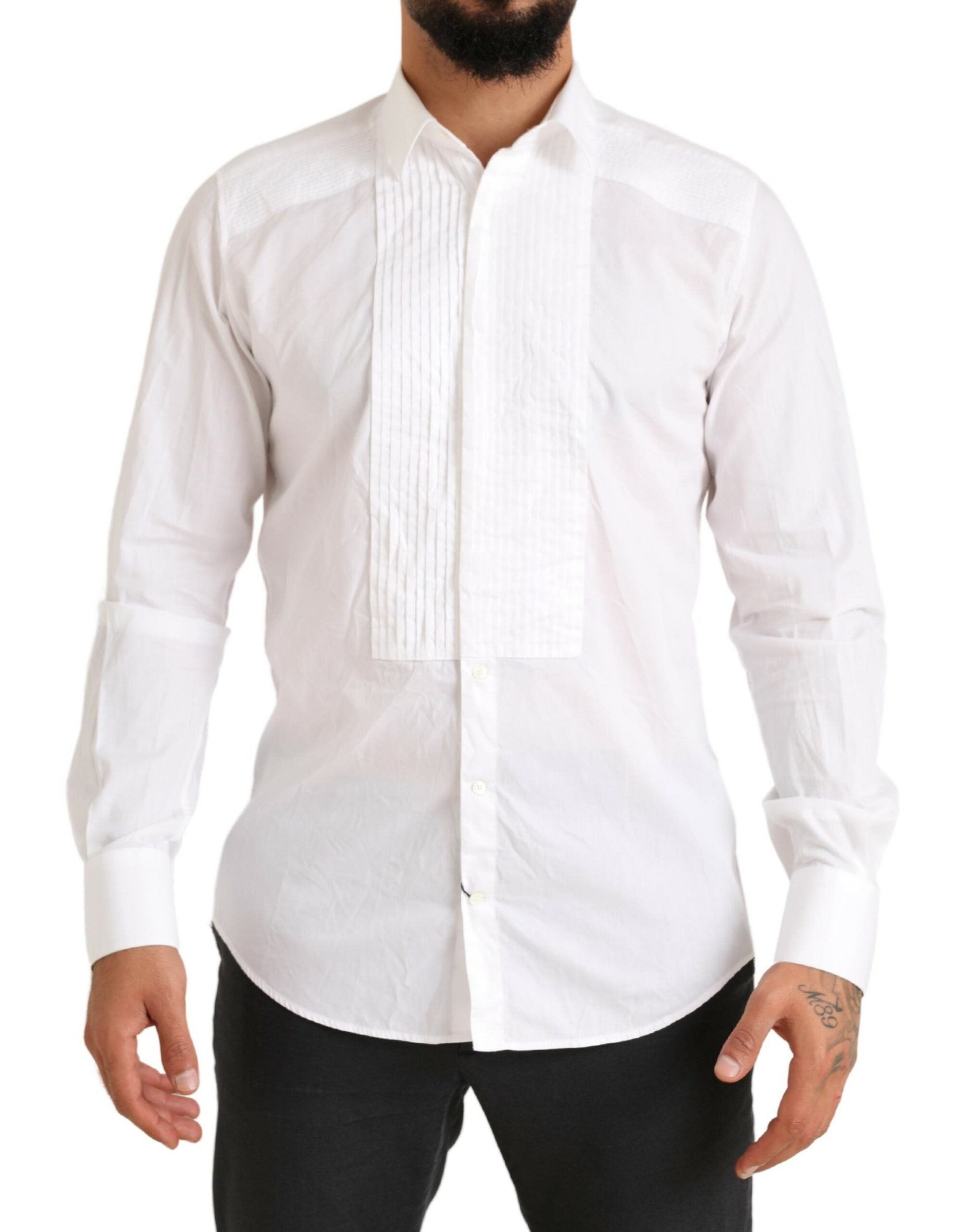 Dolce & Gabbana Weißes GOLD Formales Baumwoll-Smokinghemd-1