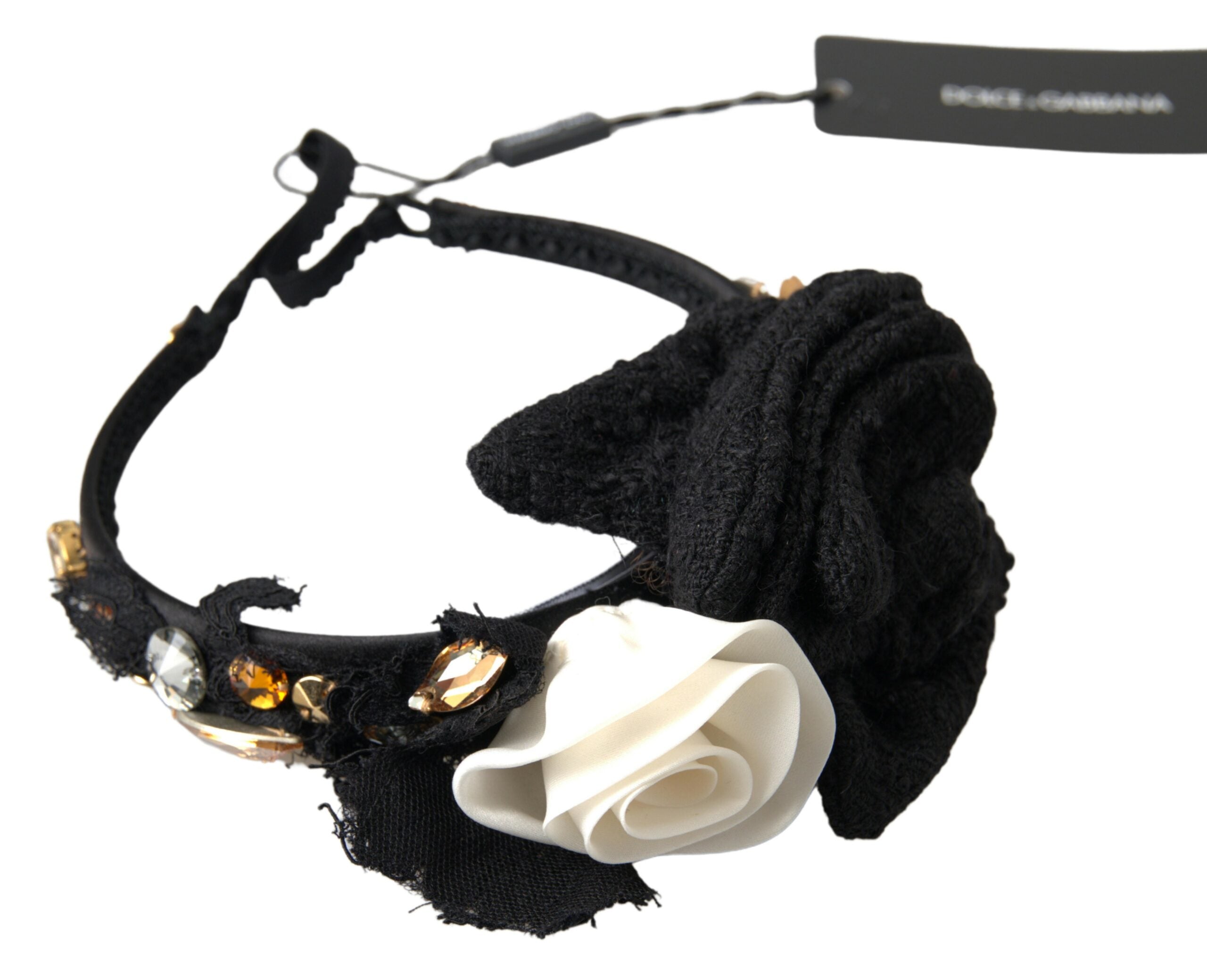 Dolce & Gabbana Diadem Stirnband Tiara Weiß Rose Kristall Haar Gold-1
