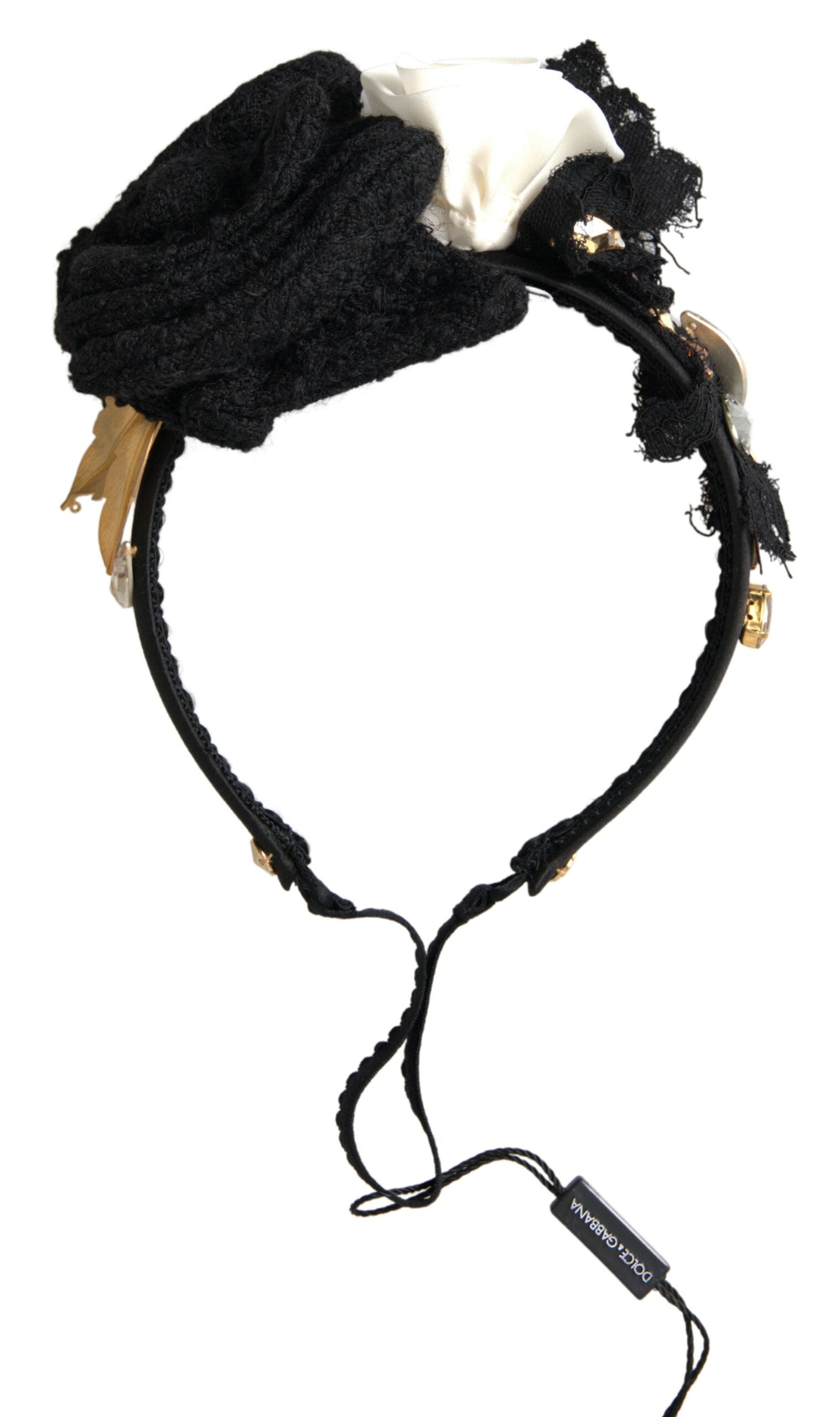 Dolce & Gabbana Diadem Stirnband Tiara Weiß Rose Kristall Haar Gold-8