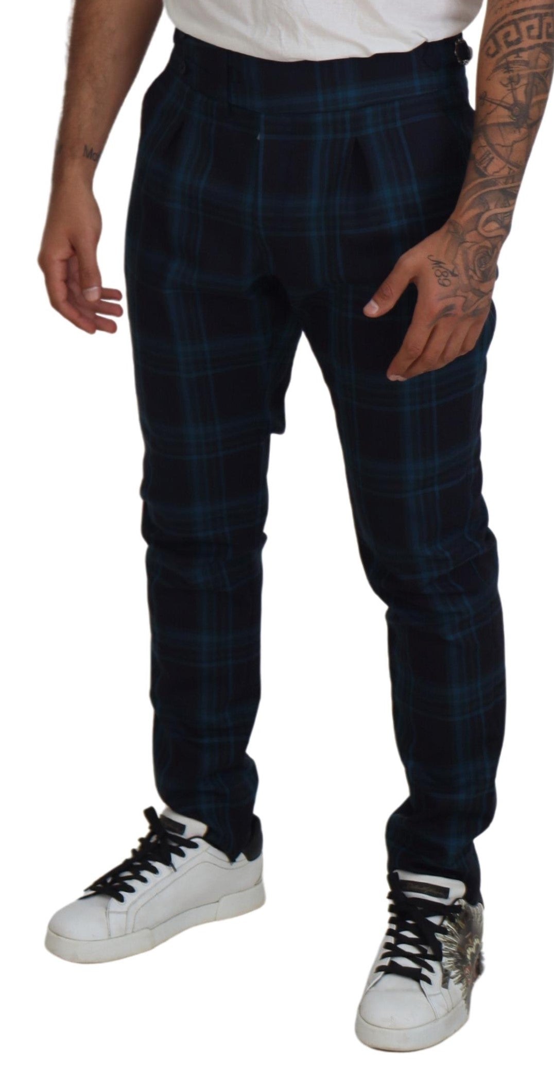 Dolce & Gabbana blue and purple checkered wool trousers-4