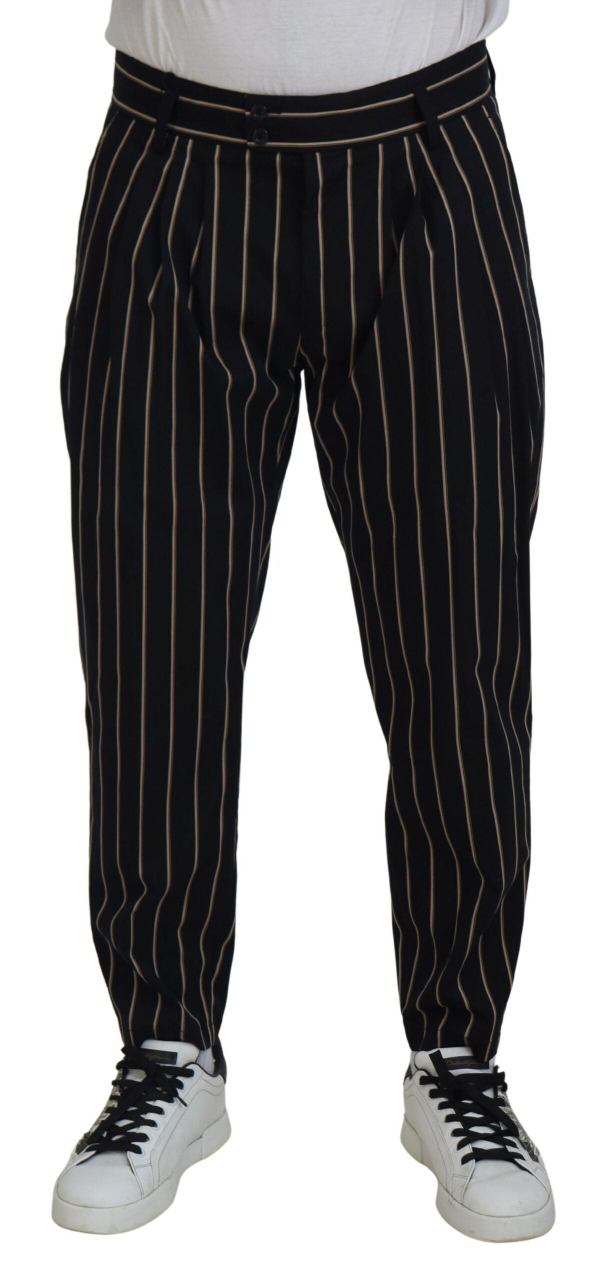 Pantalones elásticos de algodón a rayas negras y beige de Dolce & Gabbana-1