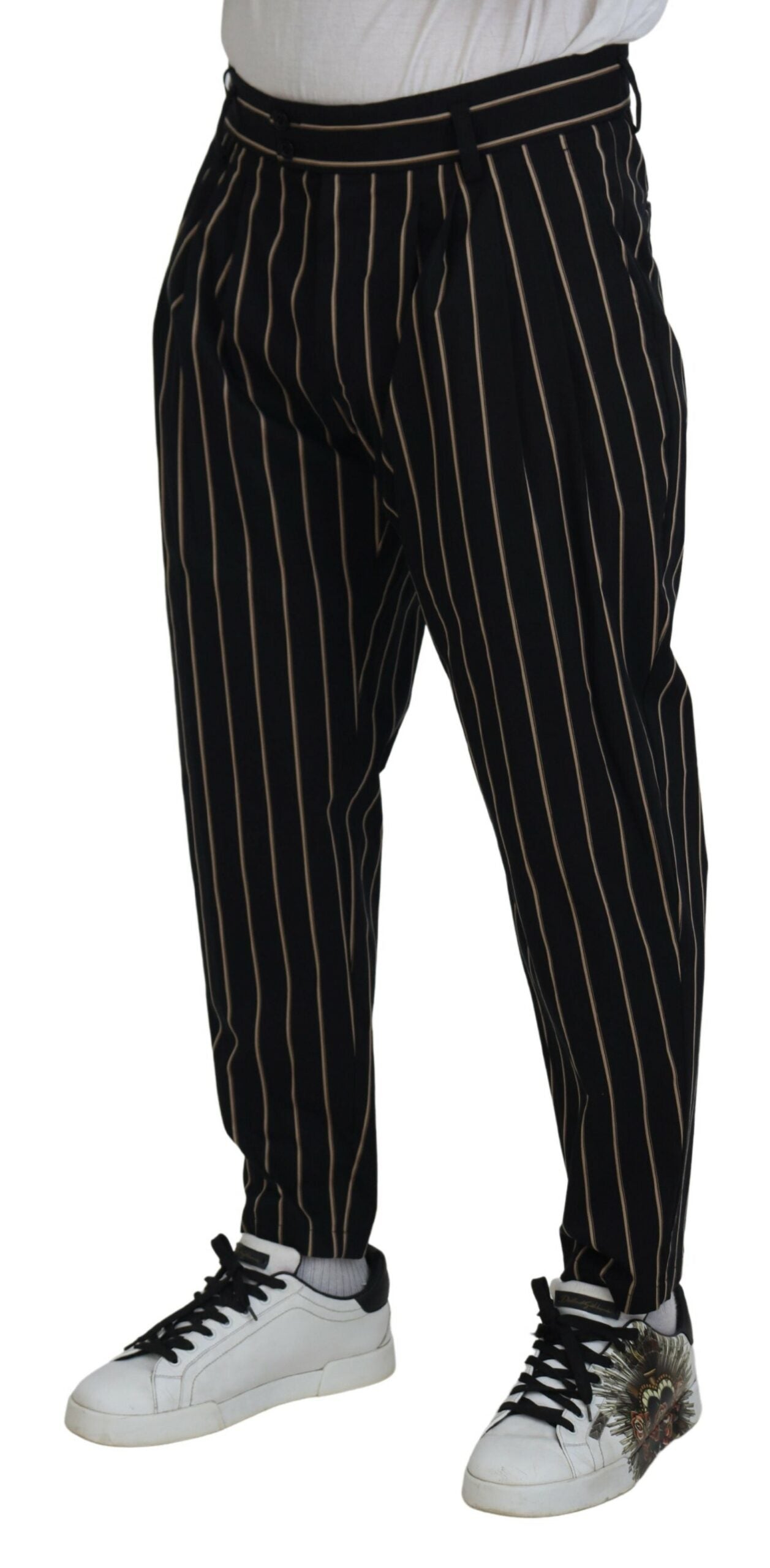 Pantalones elásticos de algodón a rayas negras y beige de Dolce & Gabbana-4