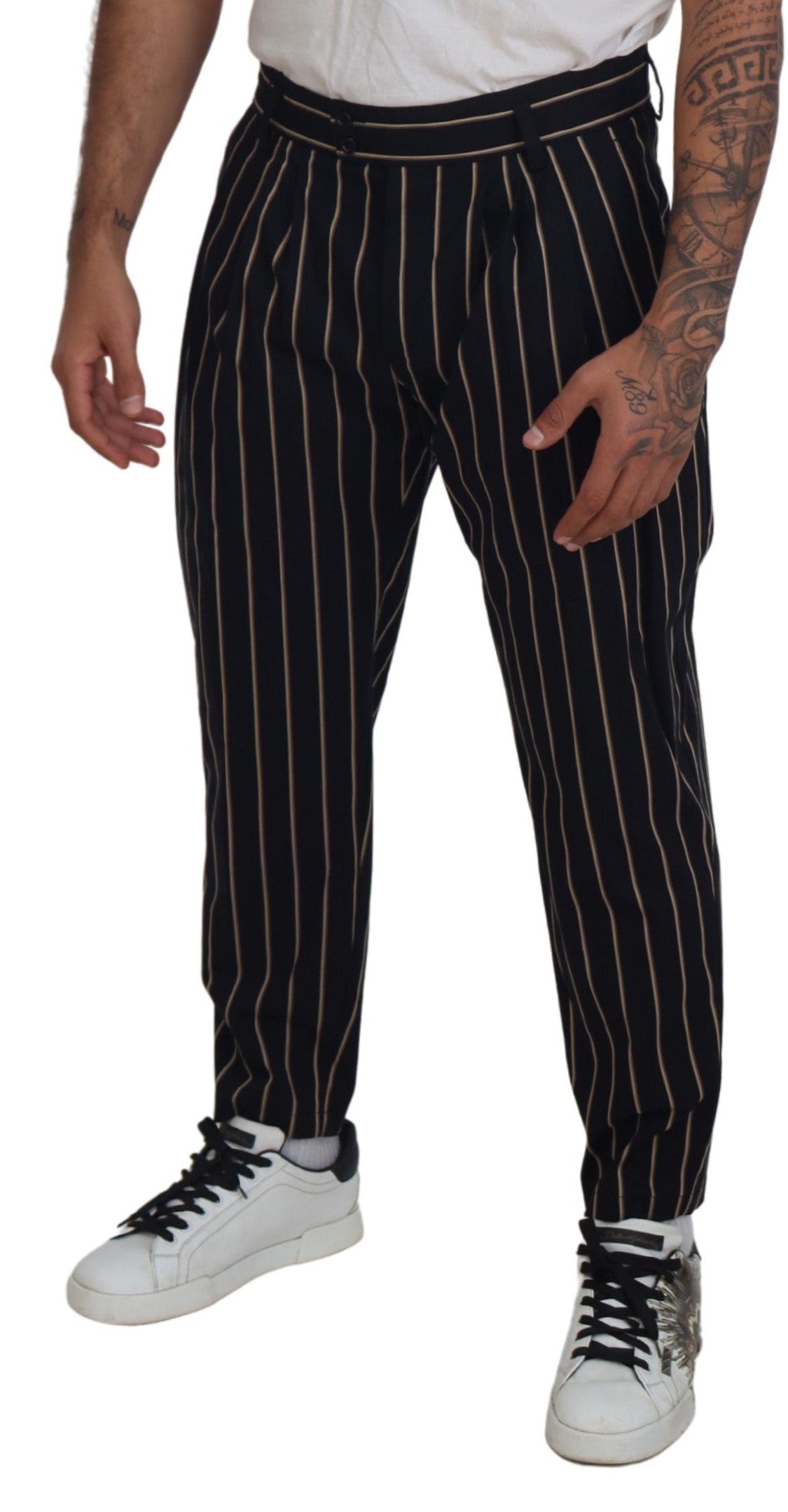 Pantalones elásticos de algodón a rayas negras y beige de Dolce & Gabbana-2
