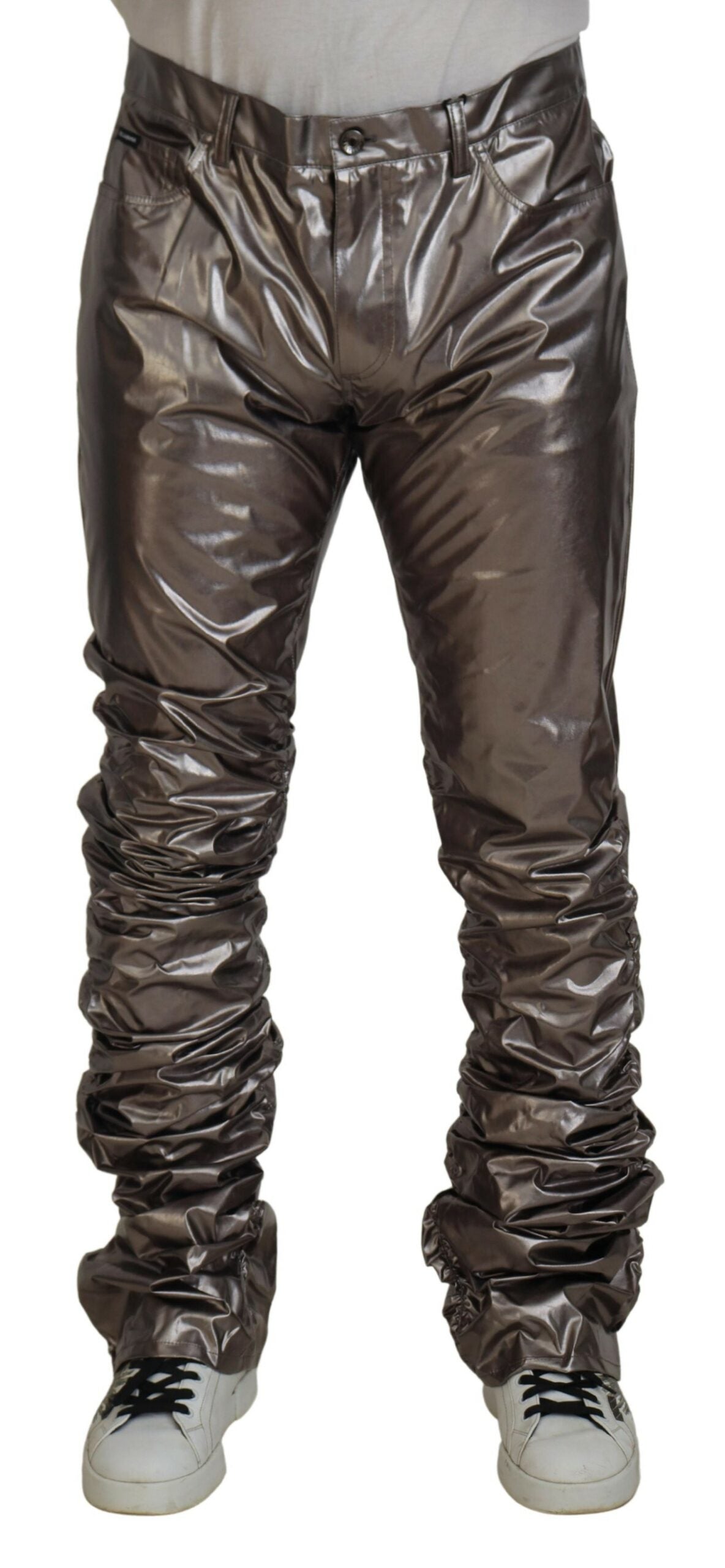 Dolce & Gabbana Silver Metallic Nylon Stretch Trousers-1