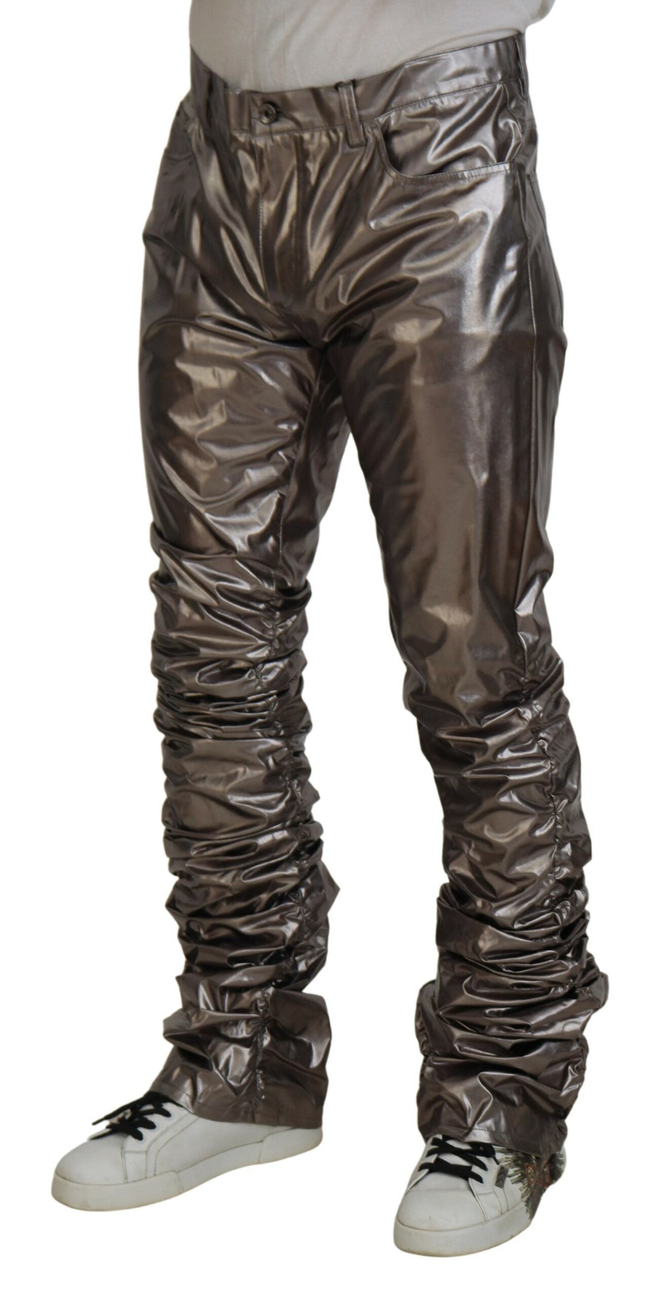 Dolce & Gabbana Silver Metallic Nylon Stretch Trousers-2