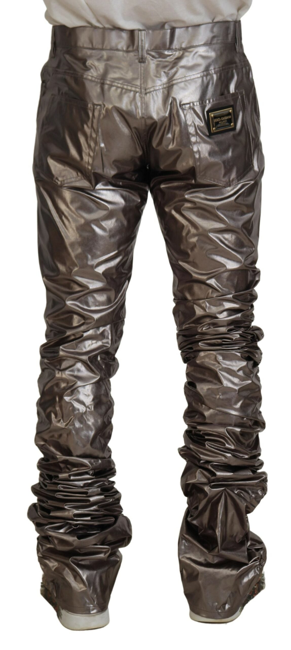 Dolce & Gabbana Silver Metallic Nylon Stretch Trousers-3