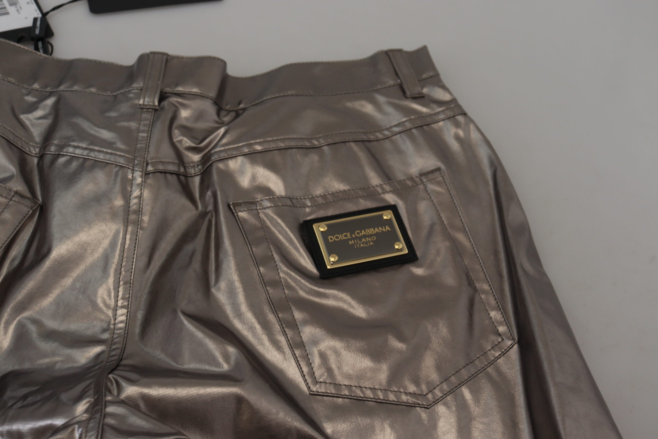 Dolce & Gabbana Silver Metallic Nylon Stretch Trousers-5