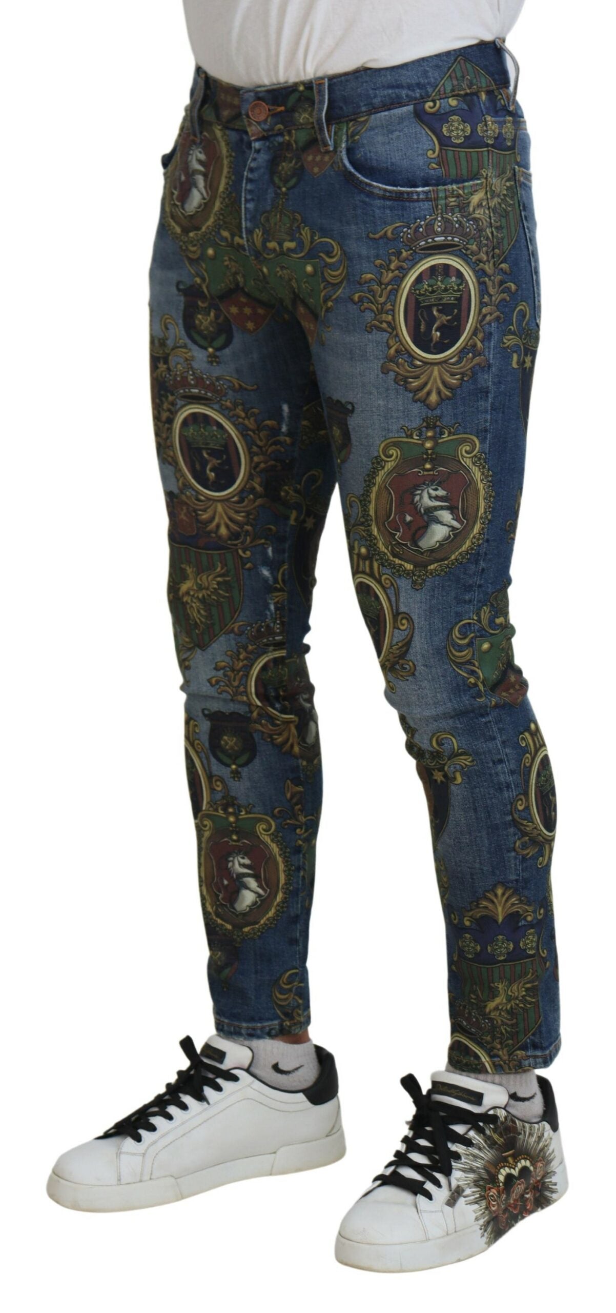 Dolce & Gabbana Blue Medal Print Slim Fit Cotton Jeans-2