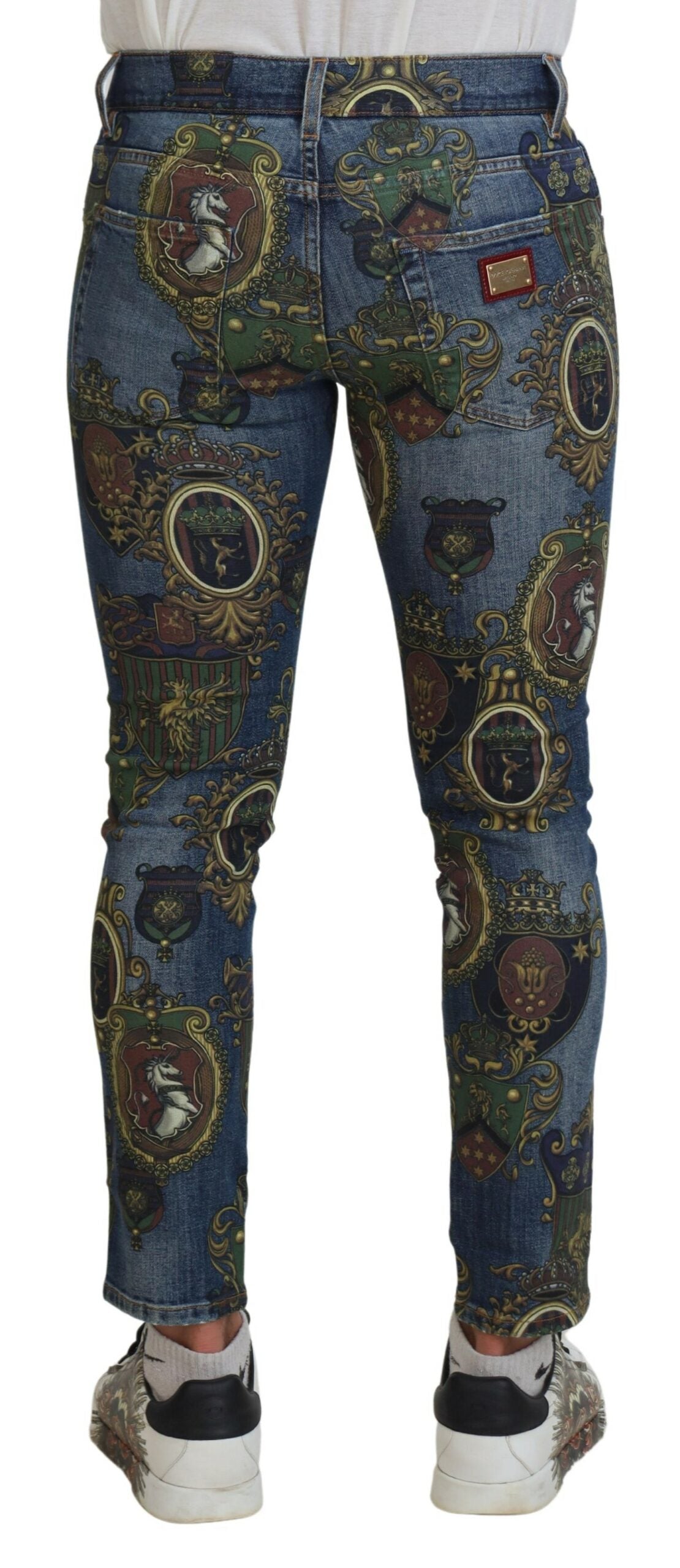Dolce & Gabbana Blue Medal Print Slim Fit Cotton Jeans-3