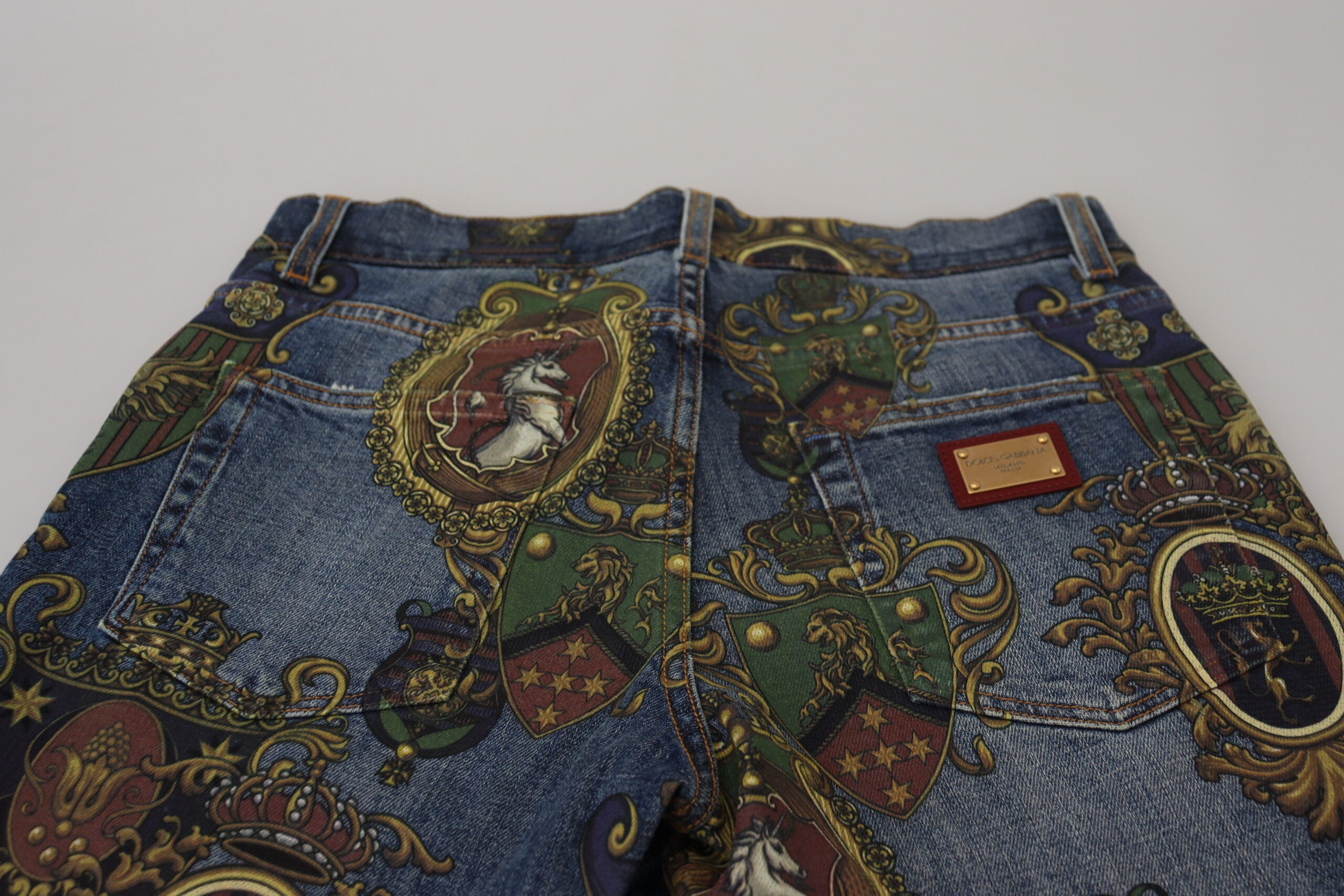 Dolce & Gabbana Blue Medal Print Slim Fit Cotton Jeans-4