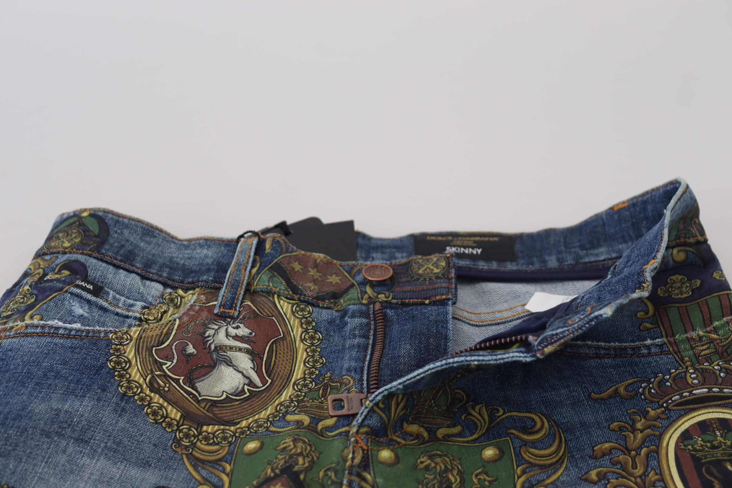 Dolce & Gabbana Blue Medal Print Slim Fit Cotton Jeans-5