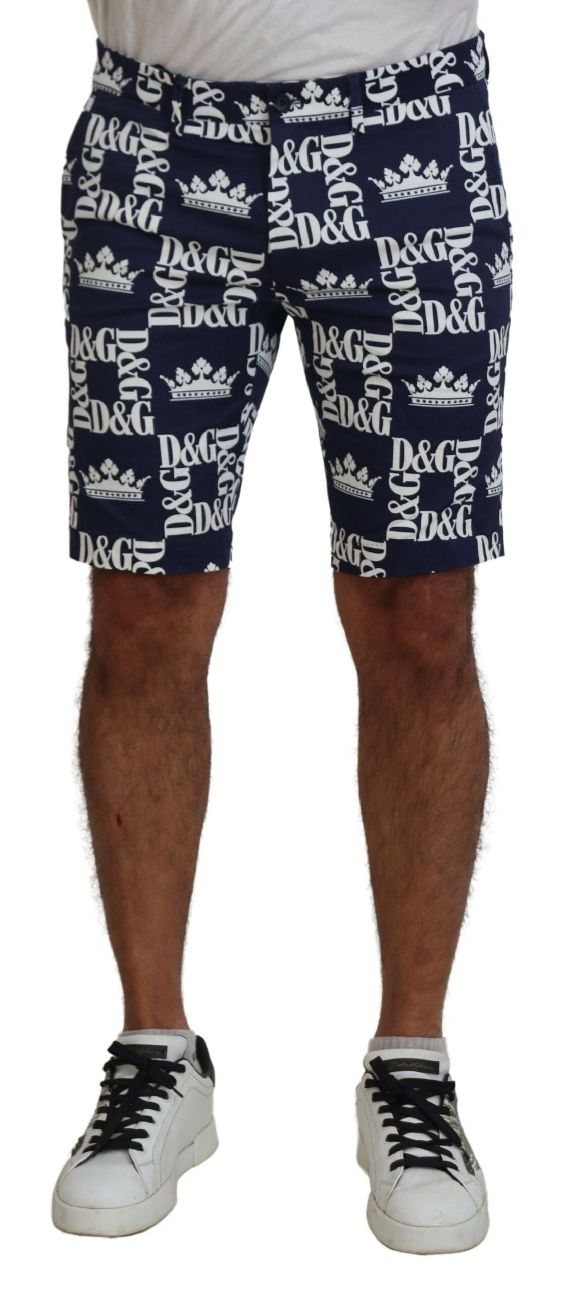 Dolce & Gabbana Blue Cotton Chinos with Logo Print Shorts-1