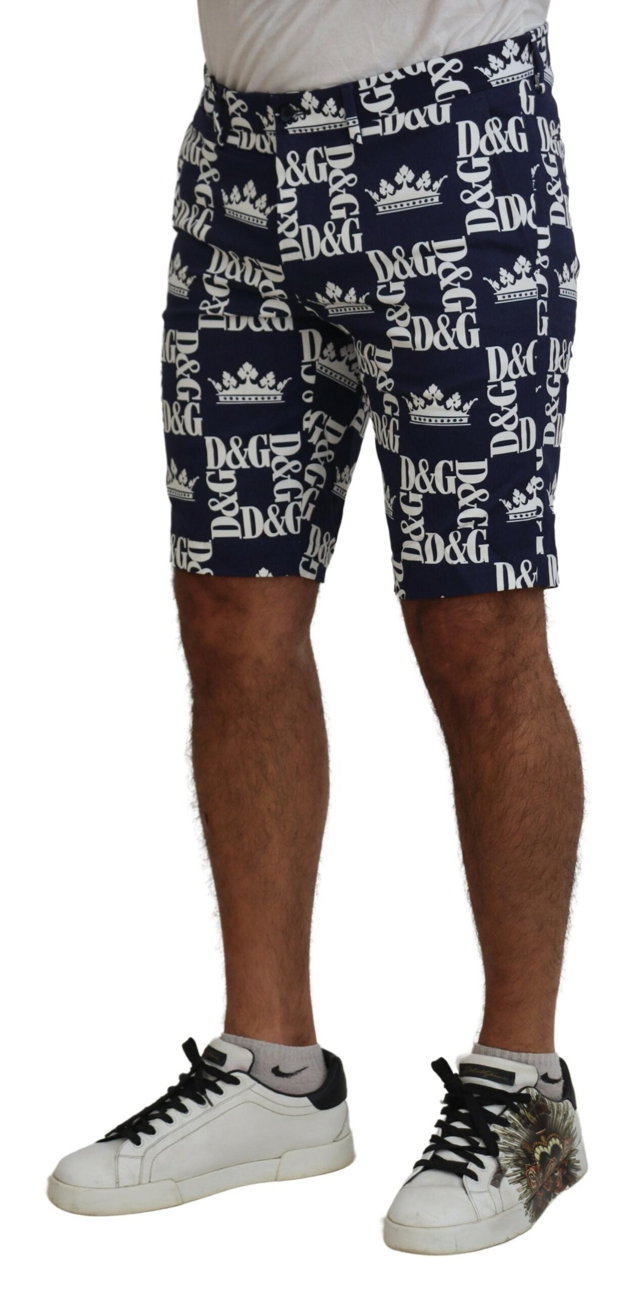 Dolce & Gabbana Blue Cotton Chinos with Logo Print Shorts-2